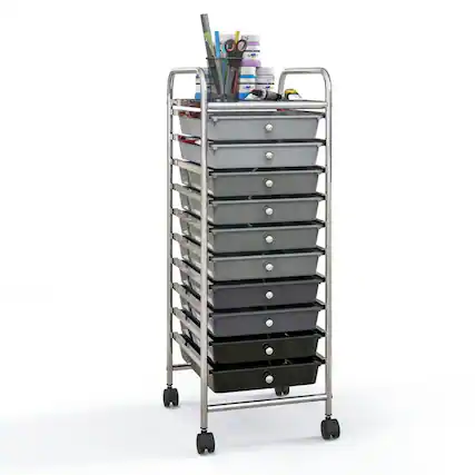 Front. Pefilos - 10 Drawer Rolling Storage Cart Organizer with 4 Universal Casters-Gradient Gray, Craft Organizers and Storage - Gray.