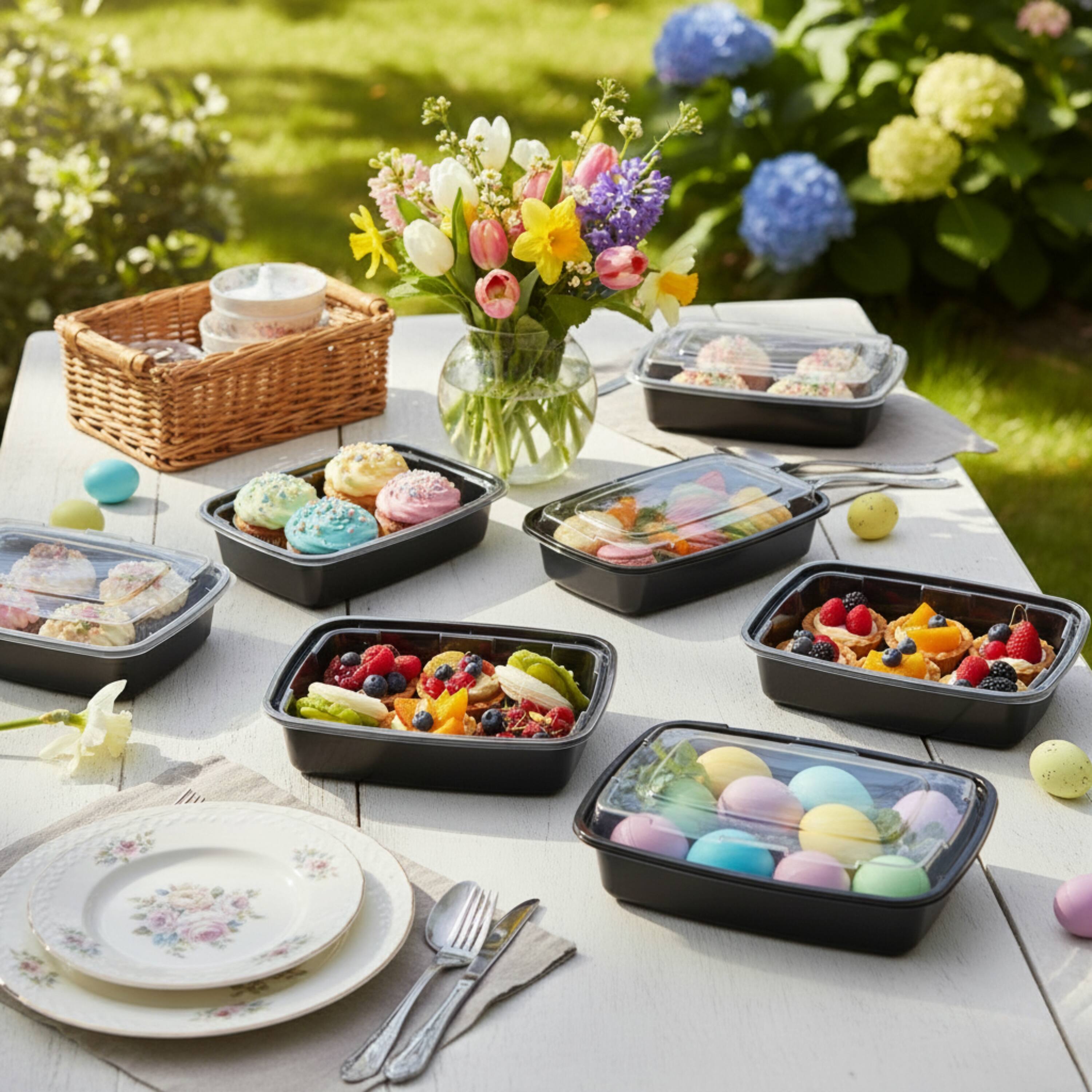 Alt View 5. Eco Harmony Products - Microwaveable Container (Rectangular) with Lid, 16oz, 150-Pack - Black.