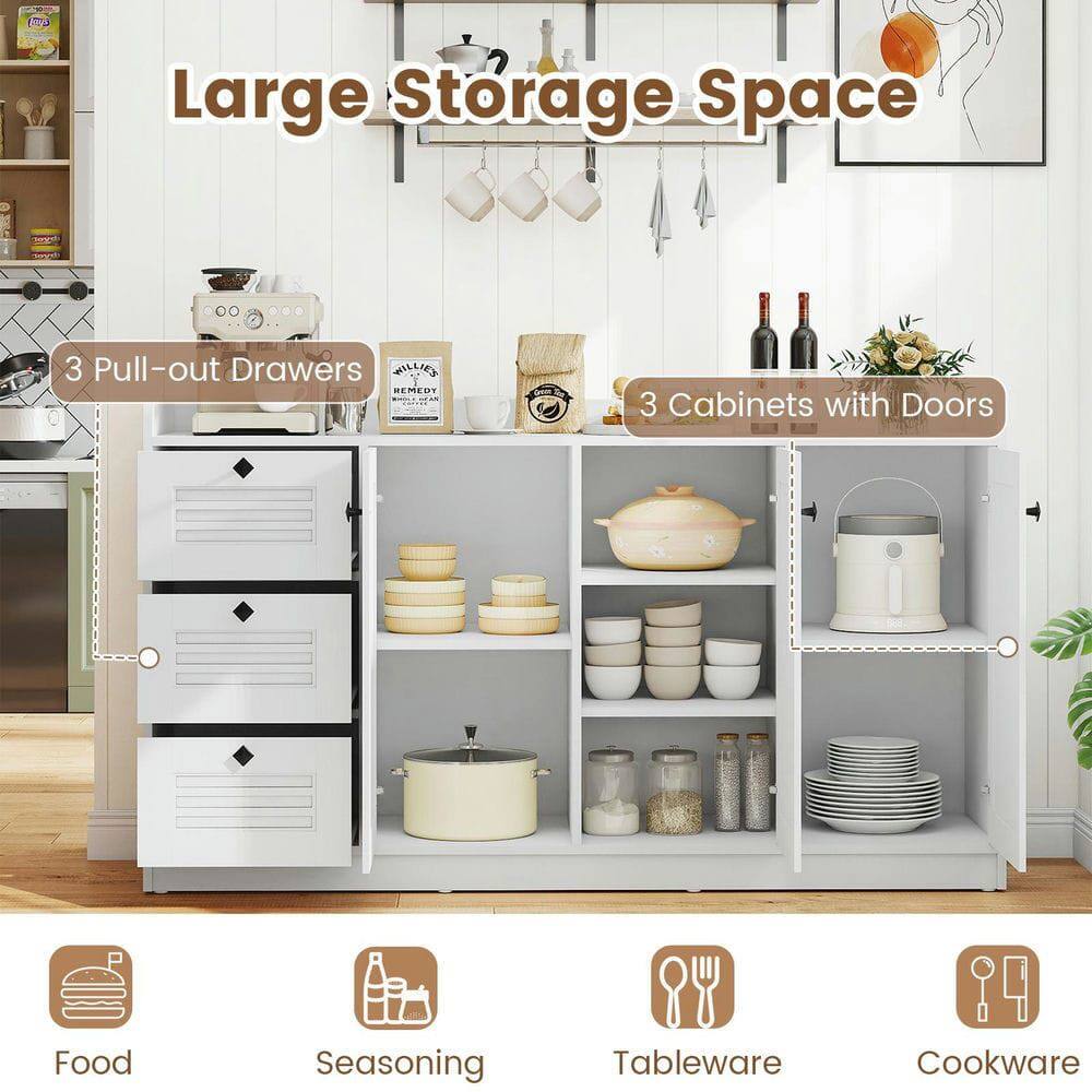 Large Storage Space

3 Pull-out Drawers

3 Cabinets with Doors

Food
Seasoning
Tableware
Cookware