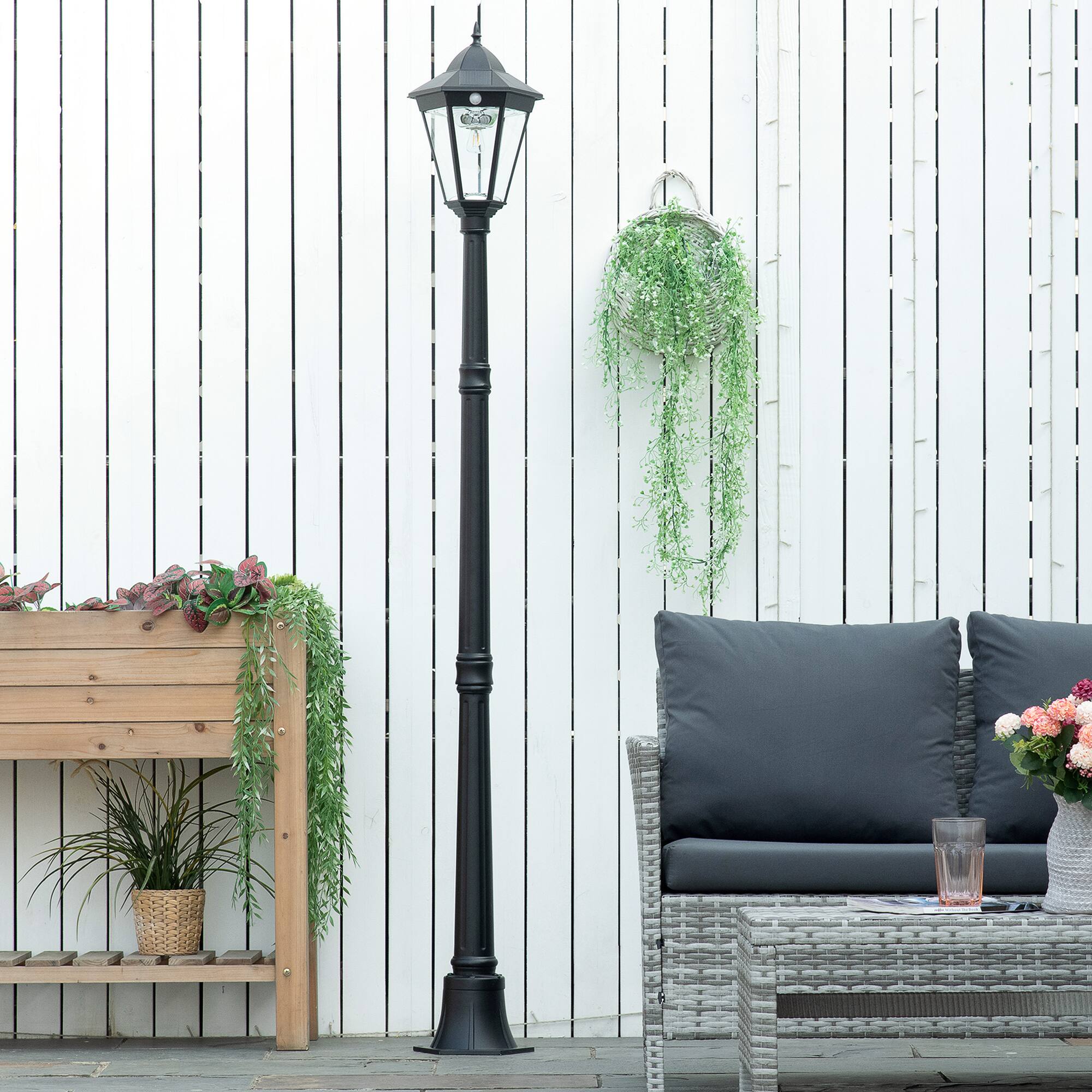 Alt View 7. Outsunny - 77" Solar Lamp Post Light, Waterproof Aluminum Outdoor Vintage Street Lamp, Motion Activated Sensor PIR - Black.