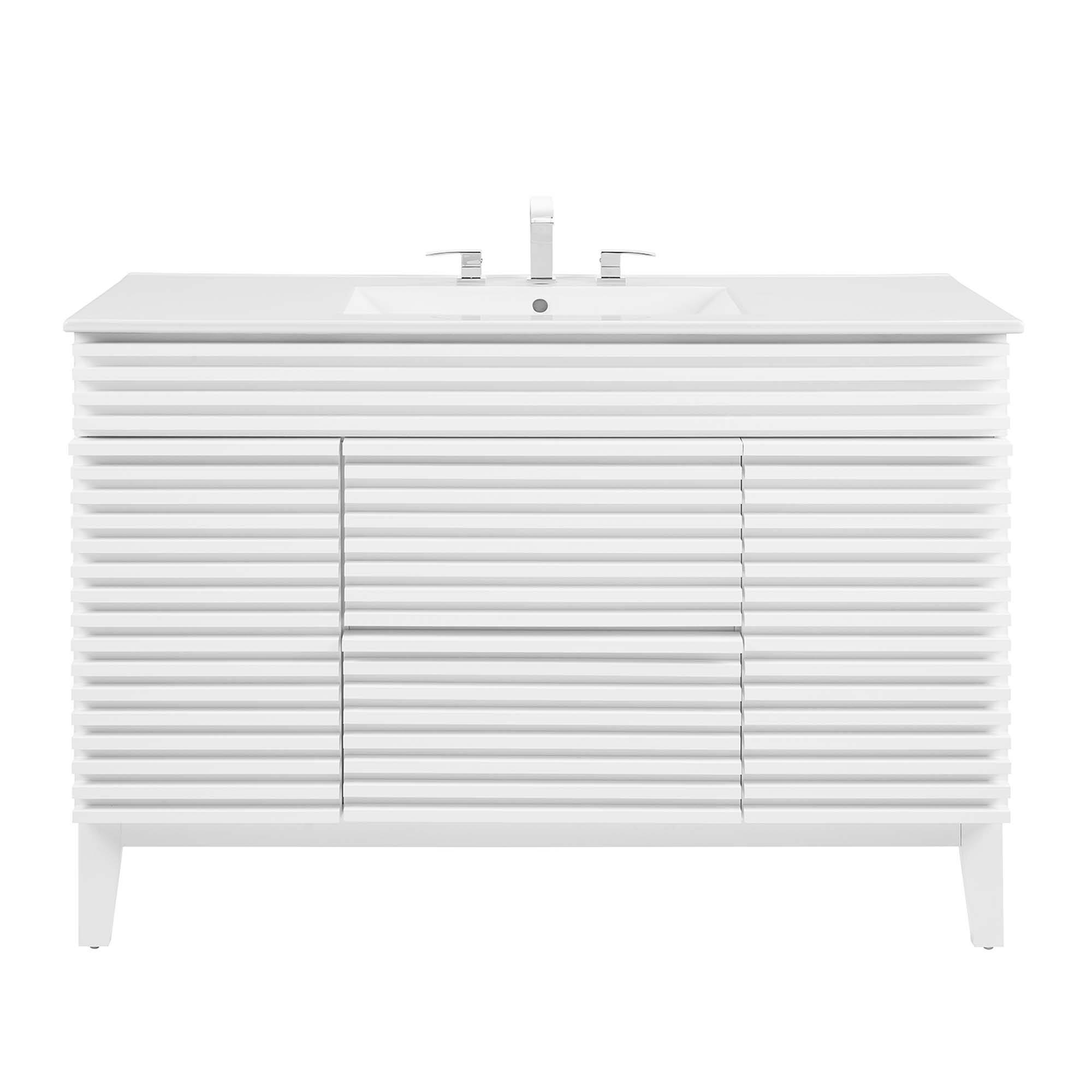Alt View 3. Modway - Render 48" Bathroom Vanity with White Basin Included - White White.