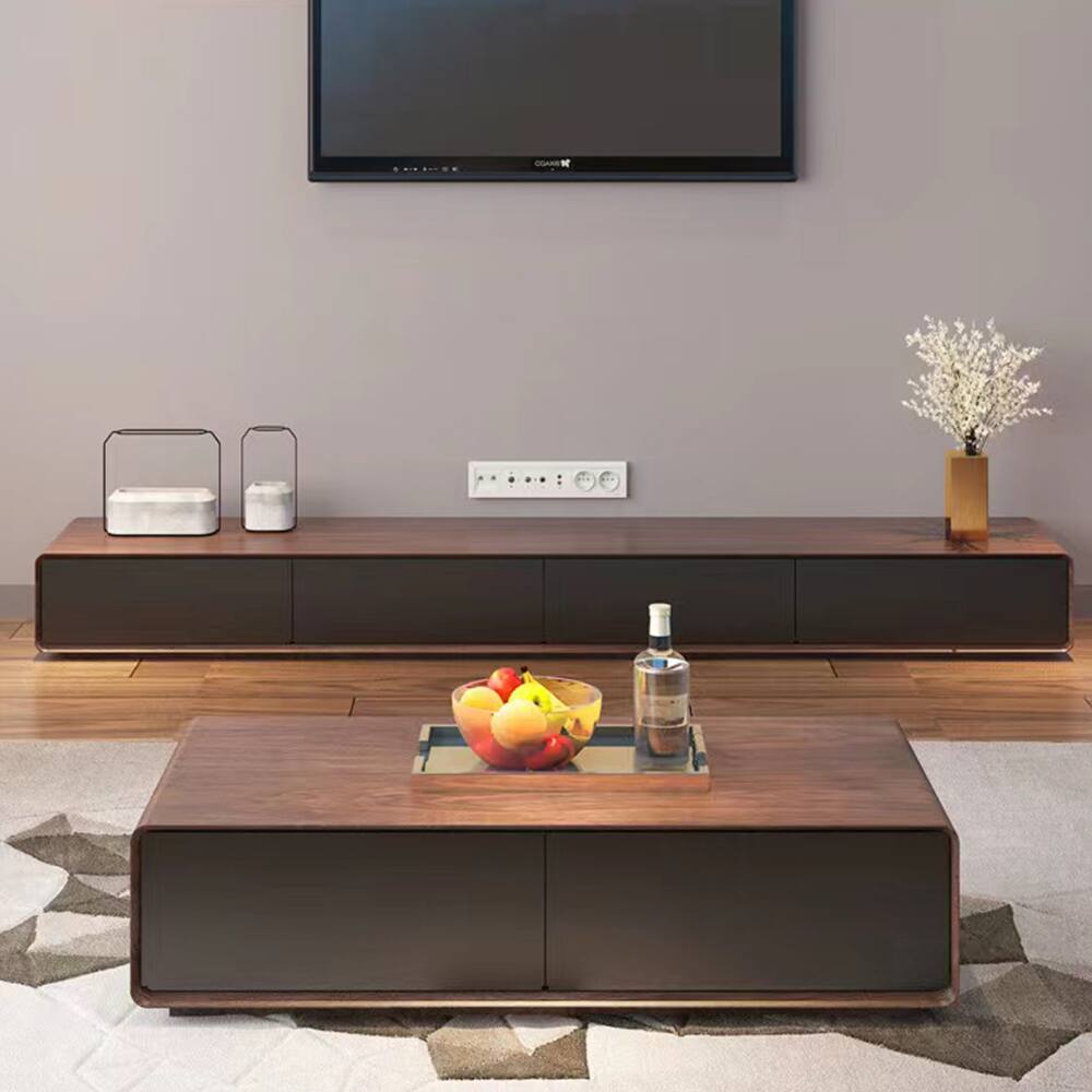 Angle. POVISON - 78.74" Fully-Assembled Modern Wood Black TV Stand, Rectangular Media Console with 4 Drawers - Dark Wood & Black.