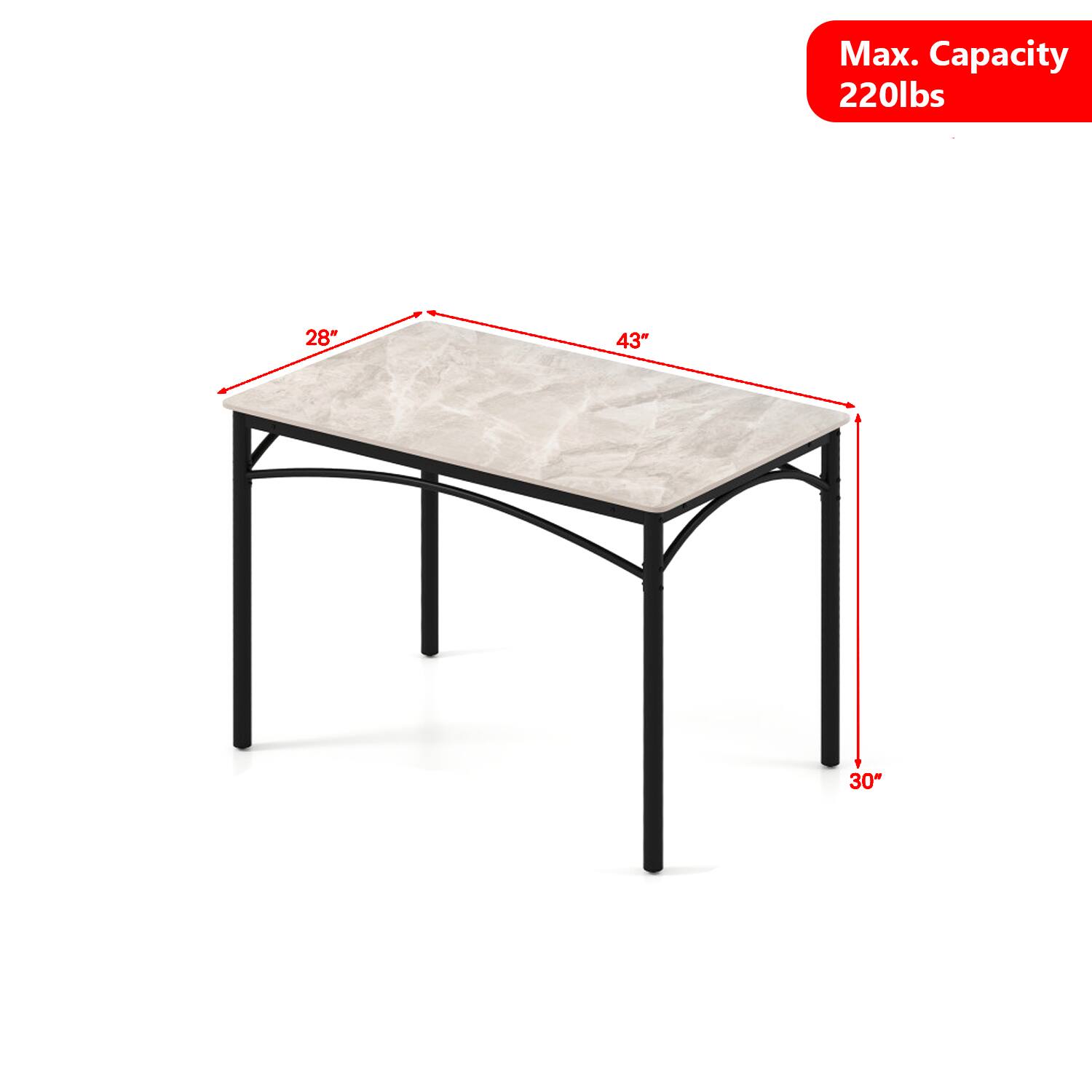 Max. Capacity 220lbs  
28" x 43" x 30"