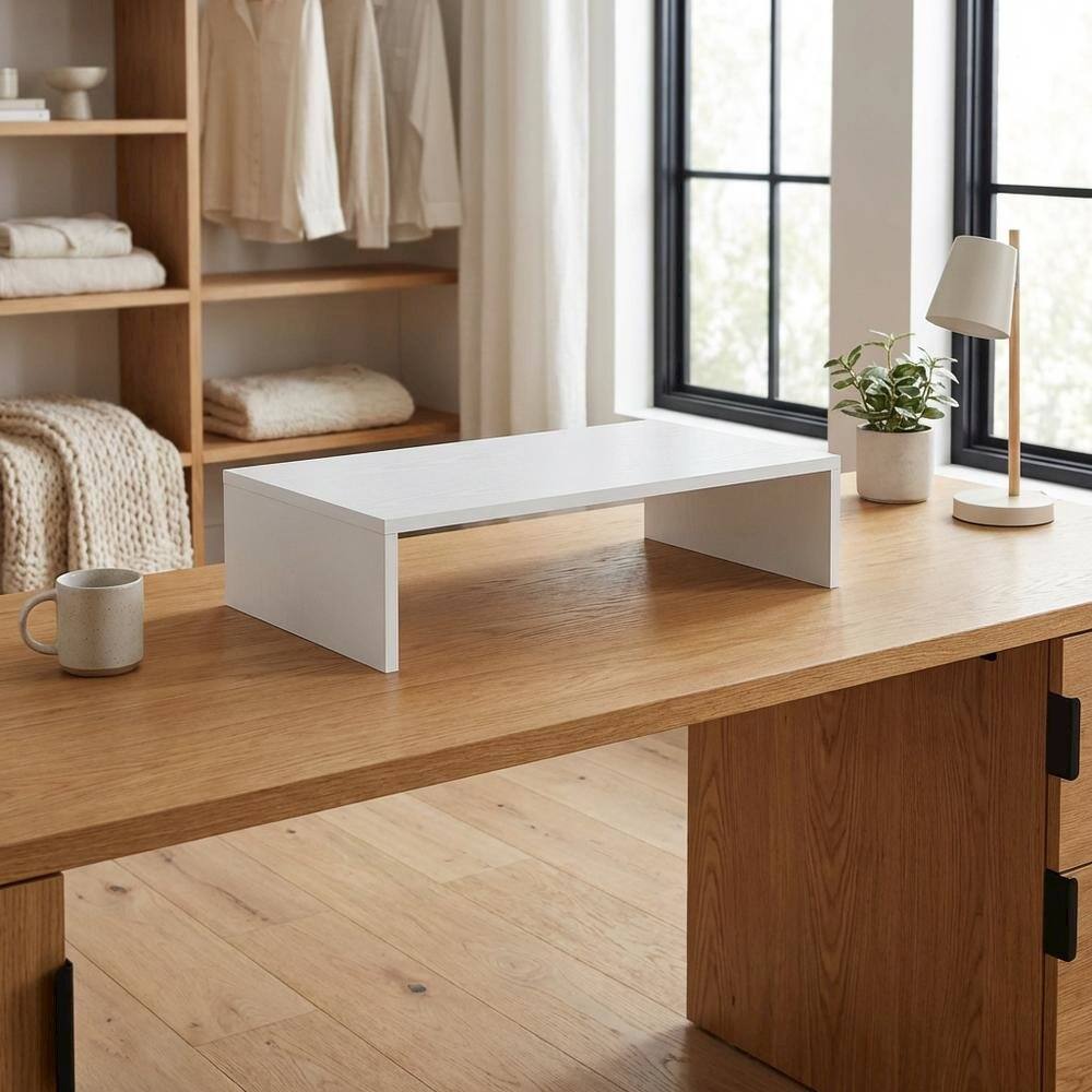 Alt View 2. FurniFact - White TV/Monitor Riser for TVs up to 25 Inches with Melamine Veneer - White.