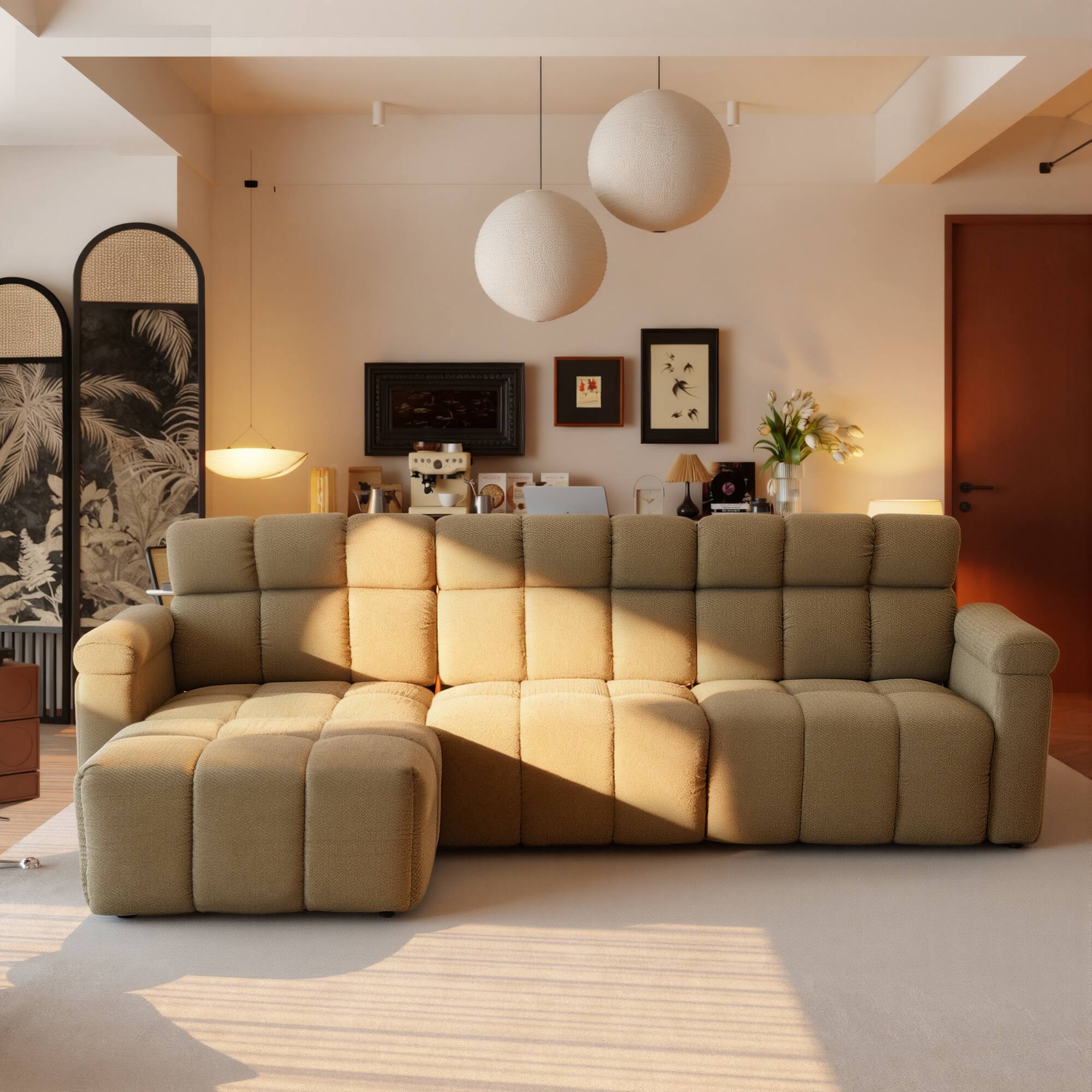 Alt View 4. Homsee - High Back L-Shaped Chenille Sectional Sofa, 4-Seater Couch with Firm Cushion, Modern Comfy Living Room Furniture - Brown.