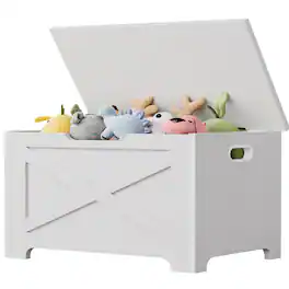 Jojoka - 23.6" Wooden Toy Storage Chest, Lift-Top Storage Bench with Safety Hinge for Home - X-White