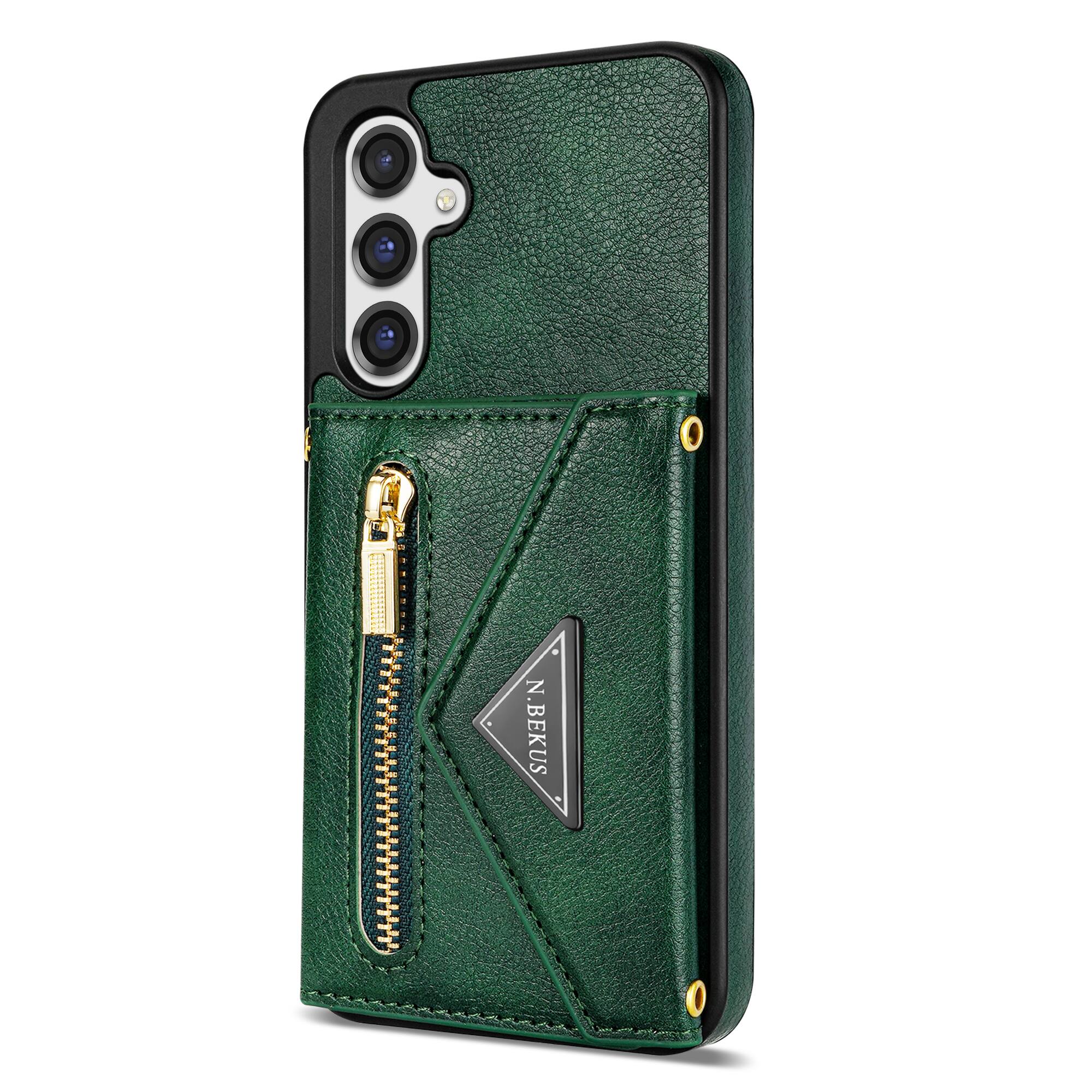 Alt View 1. Dteck - Crossbody Wallet Case for Samsung Galaxy S26, Shockproof PU Leather Stand Cover with Zipper Pocket and Card Slots - Green.