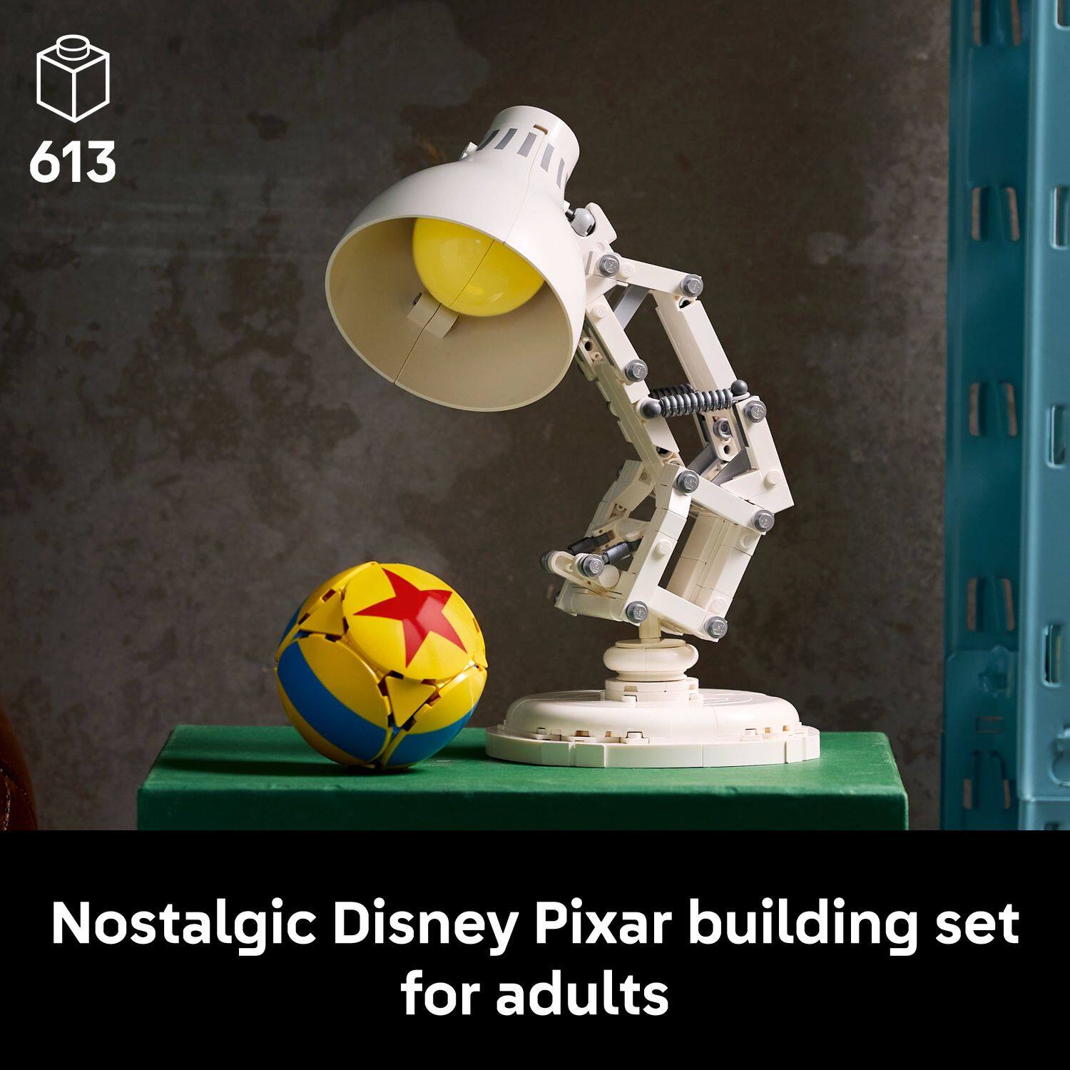 The text on the image reads "613 Nostalgic Disney Pixar building set for adults."