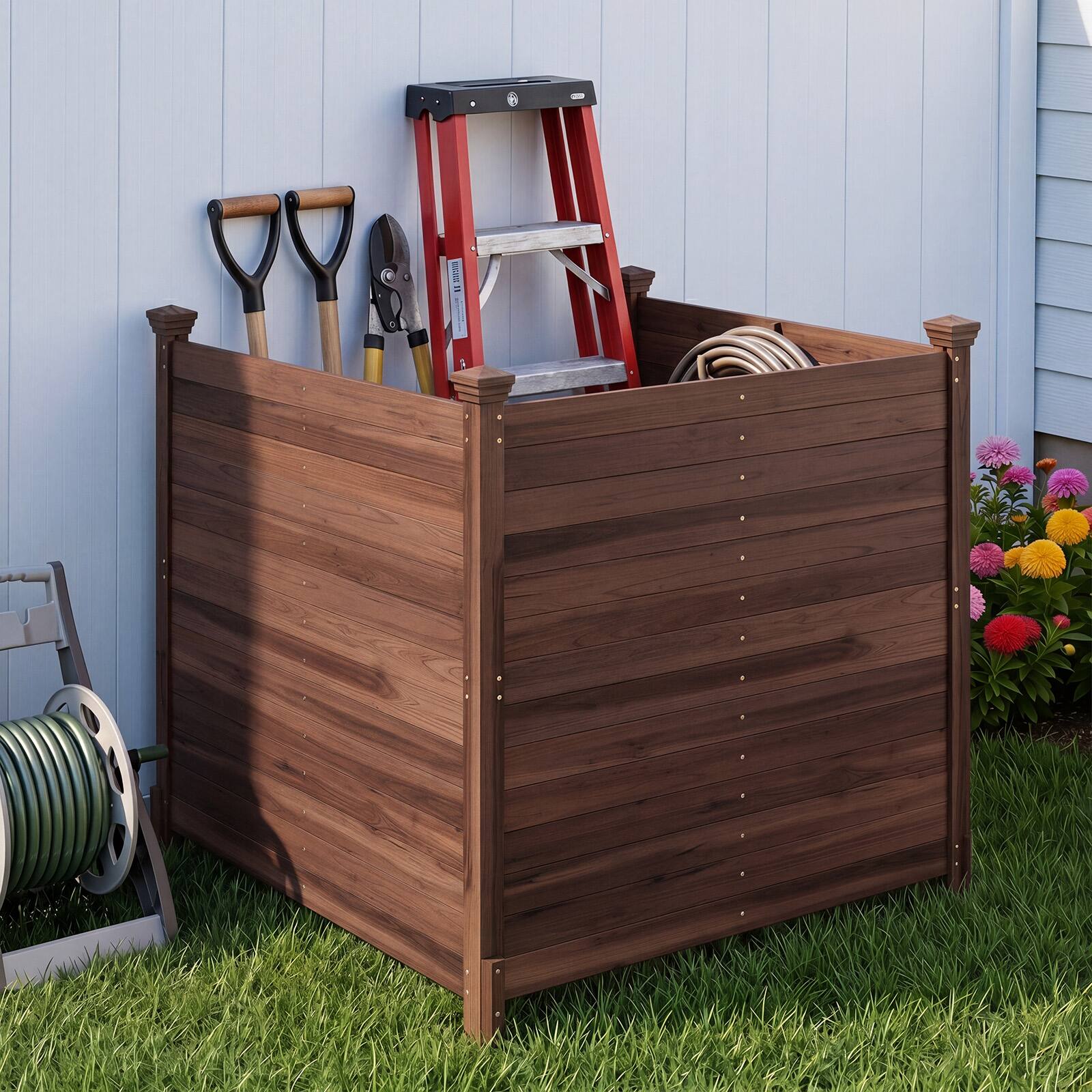Alt View 5. Costway - Costway Outdoor Privacy Fence, 47 x 47-Inch 3-Panel Air Conditioner Fence for Outside - Brown.