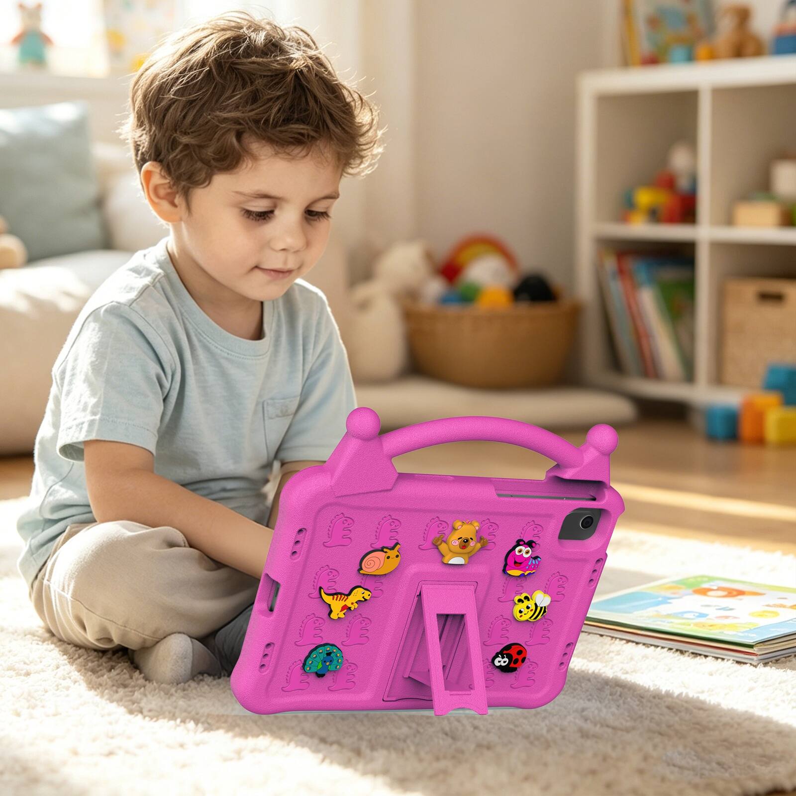 Alt View 3. UUCOVER - Kids Case for Samsung Galaxy Tab S11 11-inch 2025 SM-X730 SM-X736B Shockproof EVA Handle Stand Lightweight Cover - Rose.