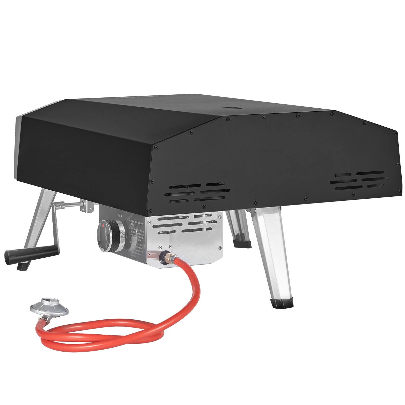 Alt View 10. Glintex - 16in Pizza Oven Gas Maker, Portable Outdoor Grill with Rotatable Stone, Cover, Peel, Thermometer - Black & Silver.