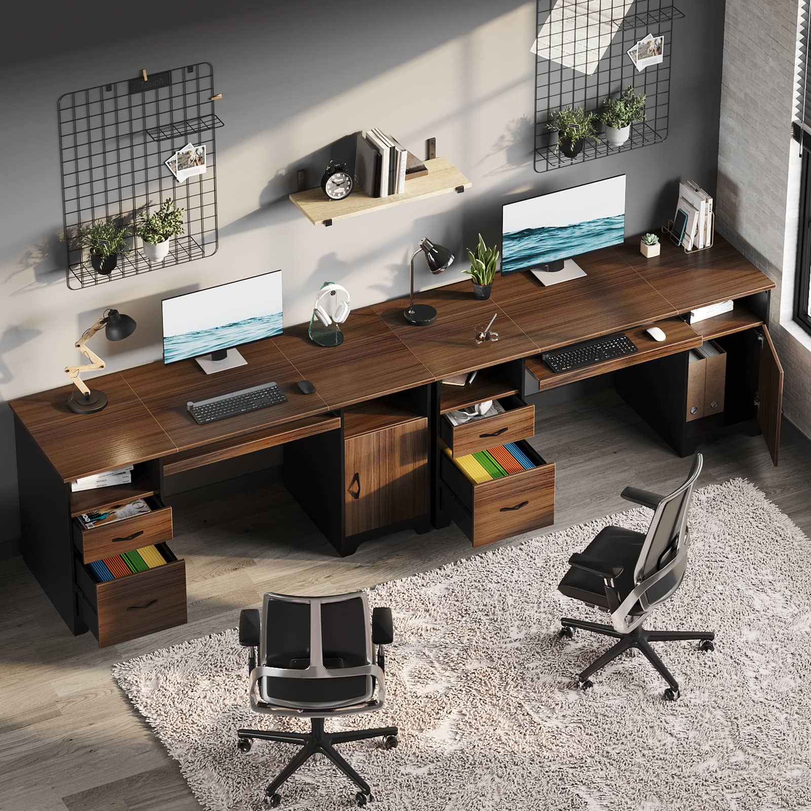 Angle. Bestier - 59inch Executive Desk with File Drawer Storage Drawers and Cabinet Computer Desk - Cherry.