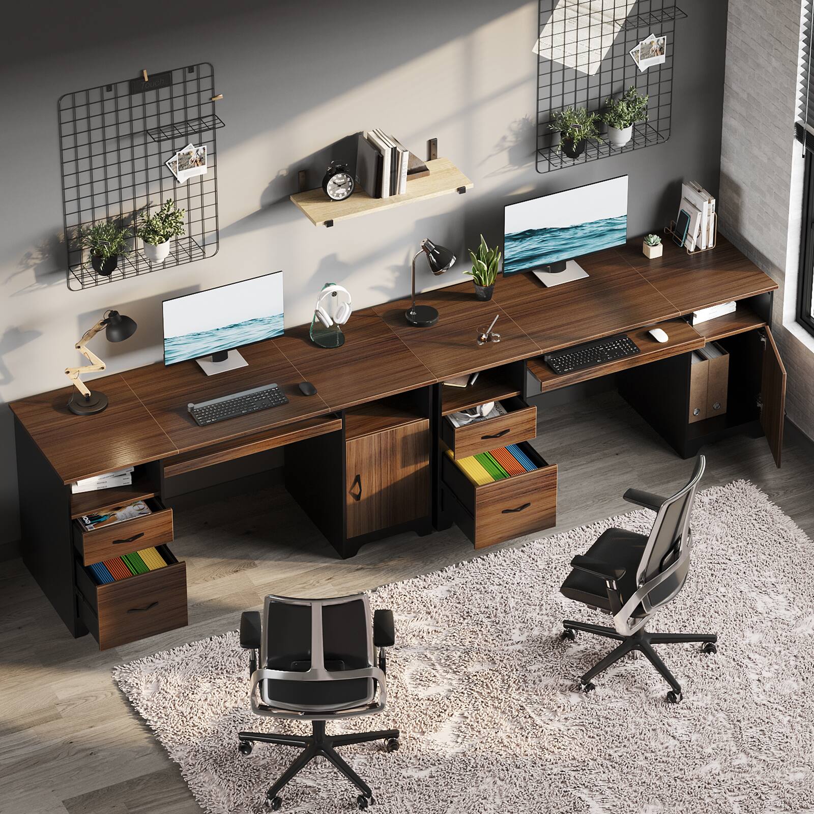 Angle. Bestier - 59inch Executive Desk with File Drawer Storage Drawers and Cabinet Computer Desk - Cherry.