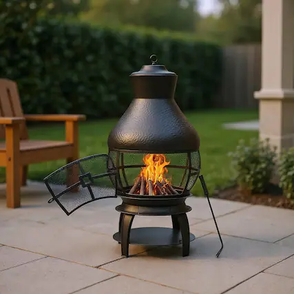 Front. Kadyn - Fire Pit Fire BowlOutdoor FirepitPatio Wood Burning Chimneys Fireplace - Black.