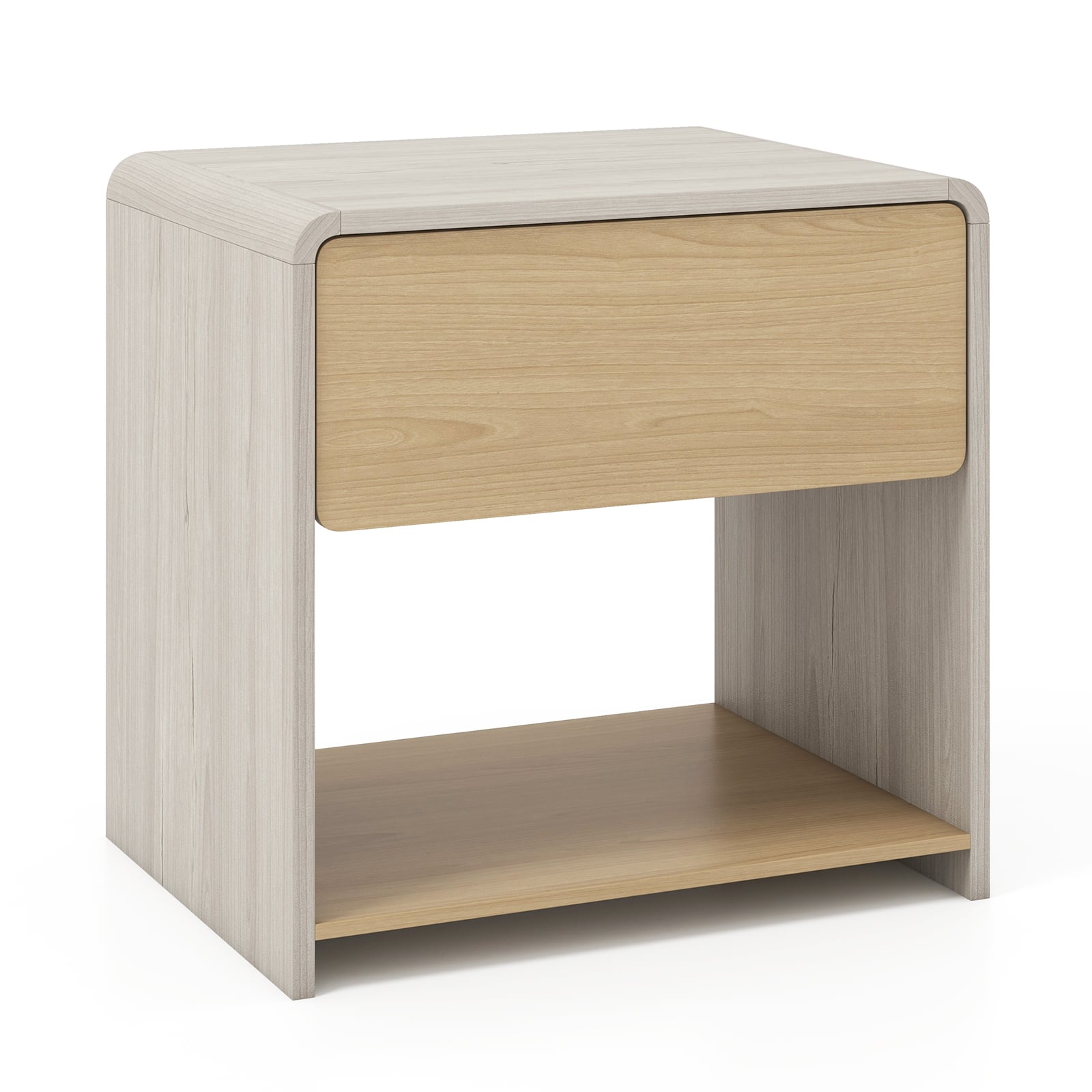 WELLFOR - 2-Tier Modern Style Nightstand with Drawer and Open Shelf - Oak price history on PriceWatchPro