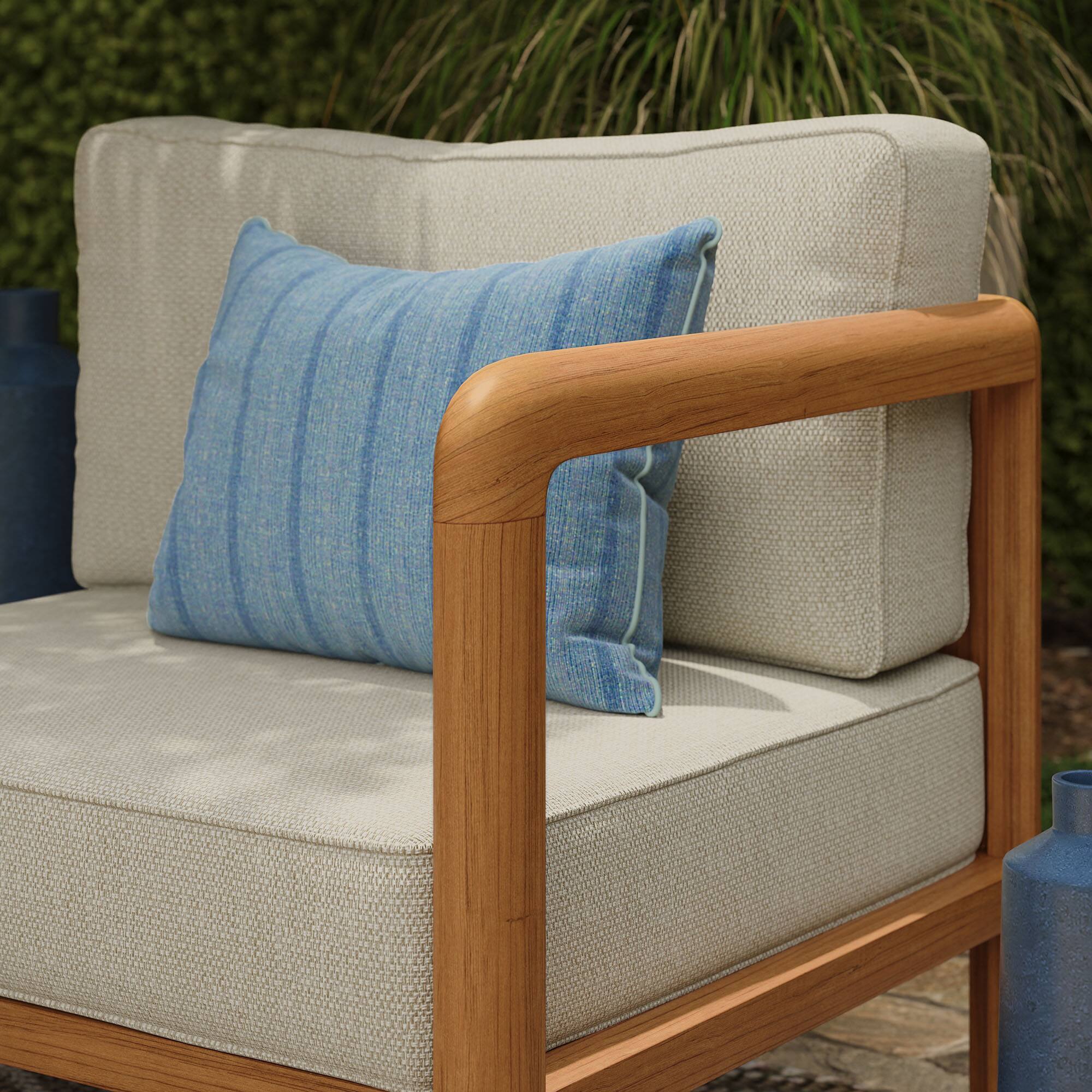 Kona Outdoor Teak Wood Right Arm Facing Modular Armchair by Modway Sand ...