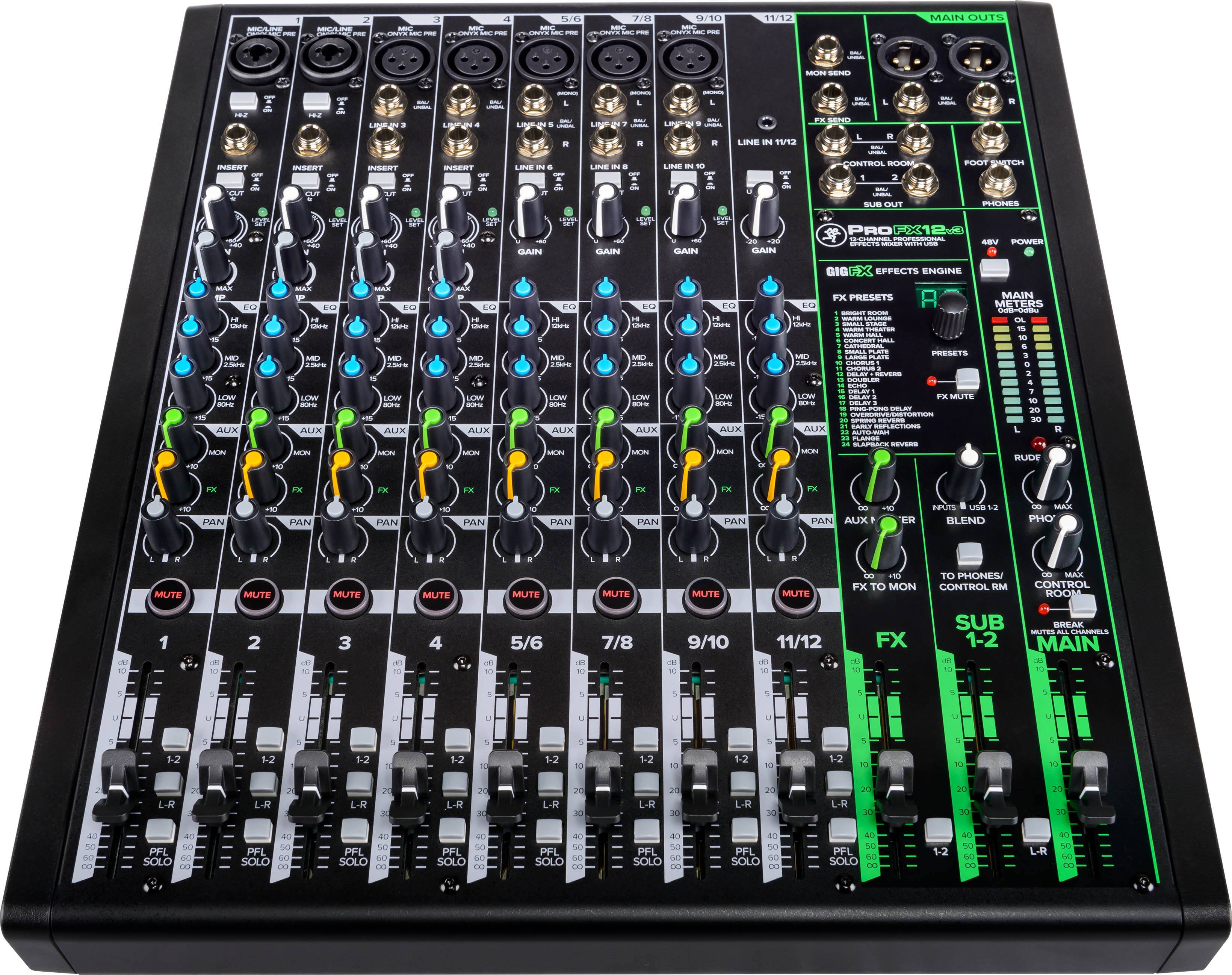 Angle. Mackie - ProFX12v3 Professional Effects Mixer with USB - Black.
