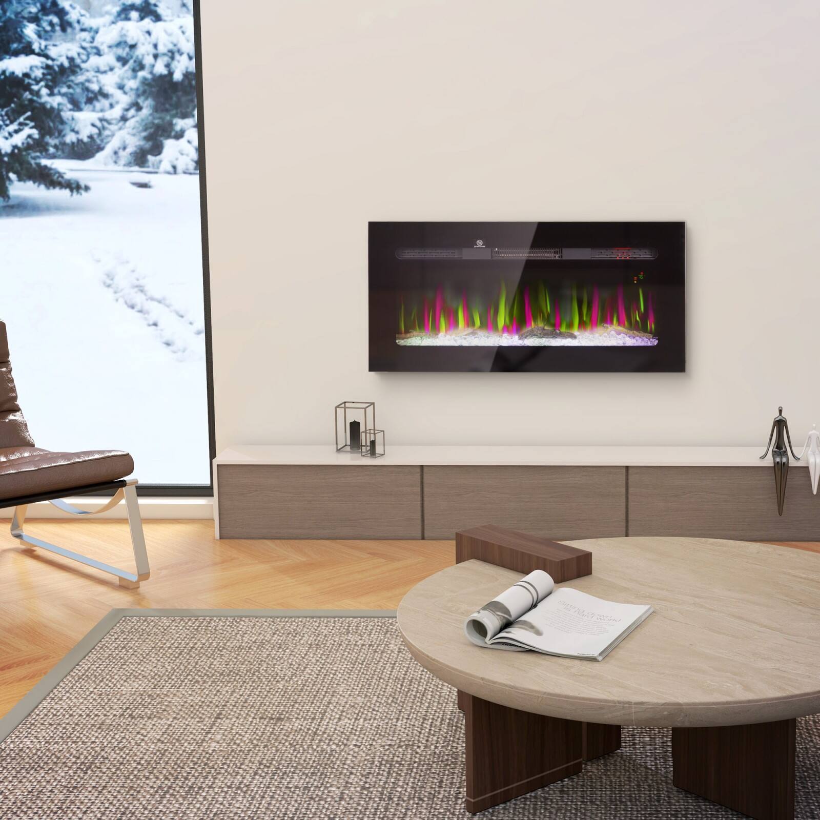 Alt View 1. Ecooso - 36" Electric Fireplace Recessed，Remote Control, 1500W Fireplace Heater，8H Timer, Adjustable Flame Color and Brightness - Black.