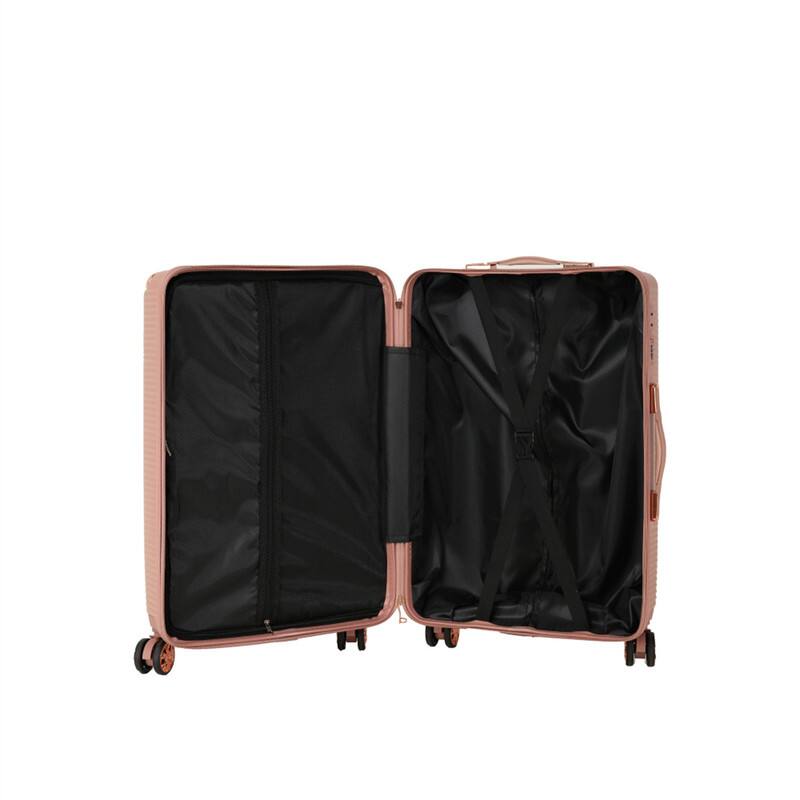 Angle. HTUTWOO - Hard Luggage 4-Piece Set - 360° Dual Rotating Four-Wheel Suitcase, Password Lock, Lightweight Universal Wheel Carry-On - Rose Gold.