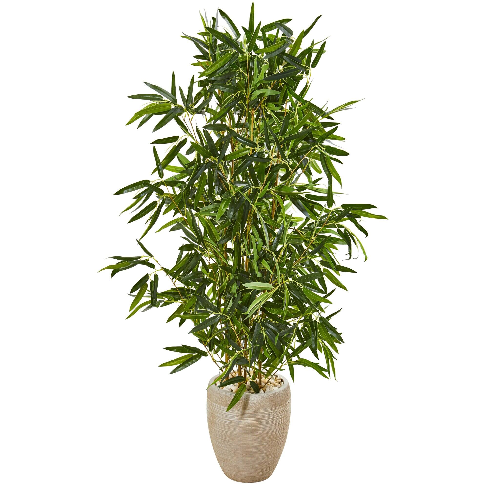 Front. BreeBe - 5' Bamboo Tree in Planter (Real Touch) UV (Indoor/Outdoor) - Green.