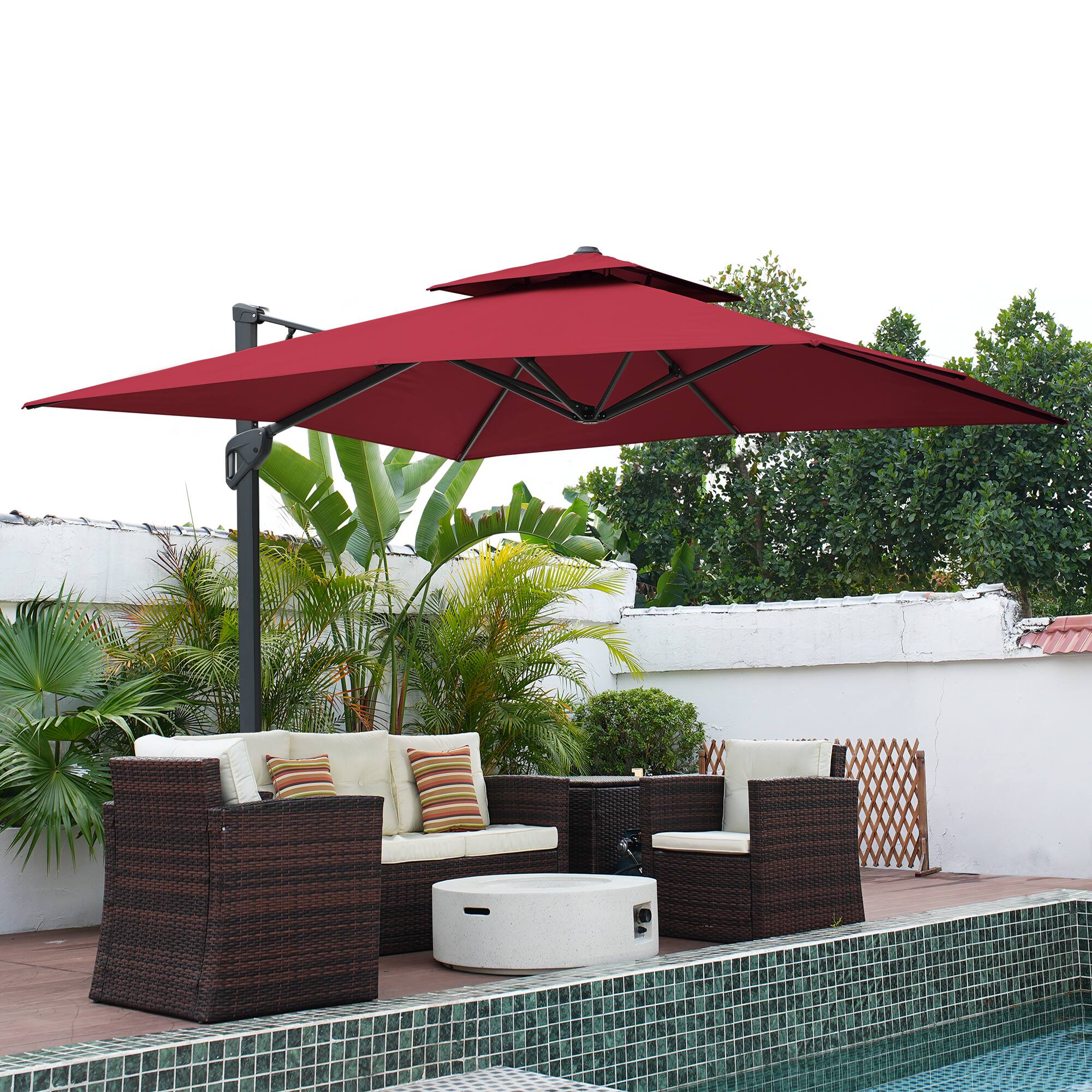 Alt View 5. Mondawe - 10 x 10ft Square Cantilever Umbrella 360° Rotation with Base - Red.
