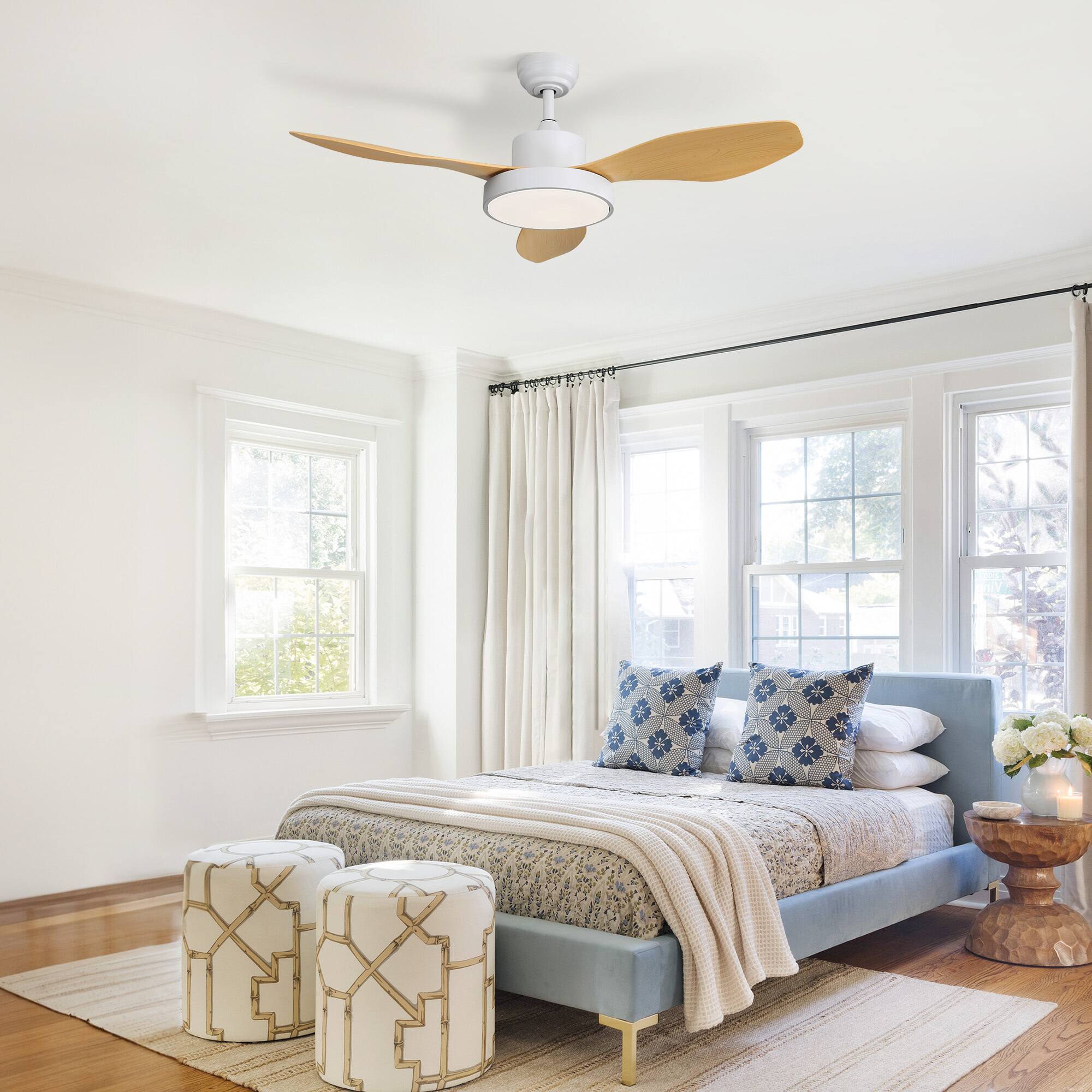 Angle. GreenEver - Quiet 47 Inch Ceiling Fan with Lights, Reversible DC Motor, Dimmable LED & Remote for Modern Homes - Wood.