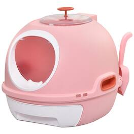 Pawhut - Covered Cat Litter Box, Kitty Litter Box with a Lid, Scoop Enclosed Drawer & Skylight for Cats, Easy to Clean - Pink