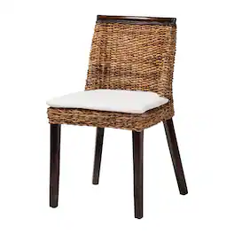 bali & pari - Abbas Bohemian Seagrass and Wood Dining Chair - Natural Brown/White/Dark Brown