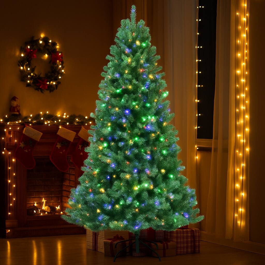 Front. BreeBe - Artificial Xmas Tree 6FT 7FT 8FT – Remote Control LED with Color Options - Green.