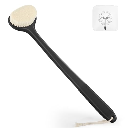 Front. DORLUKFU - Back Scrubber for Shower, Bath Brush with 17-Inch Long Anti-Slip Handle, Wet and Dry Brushing Body Brush for Body.