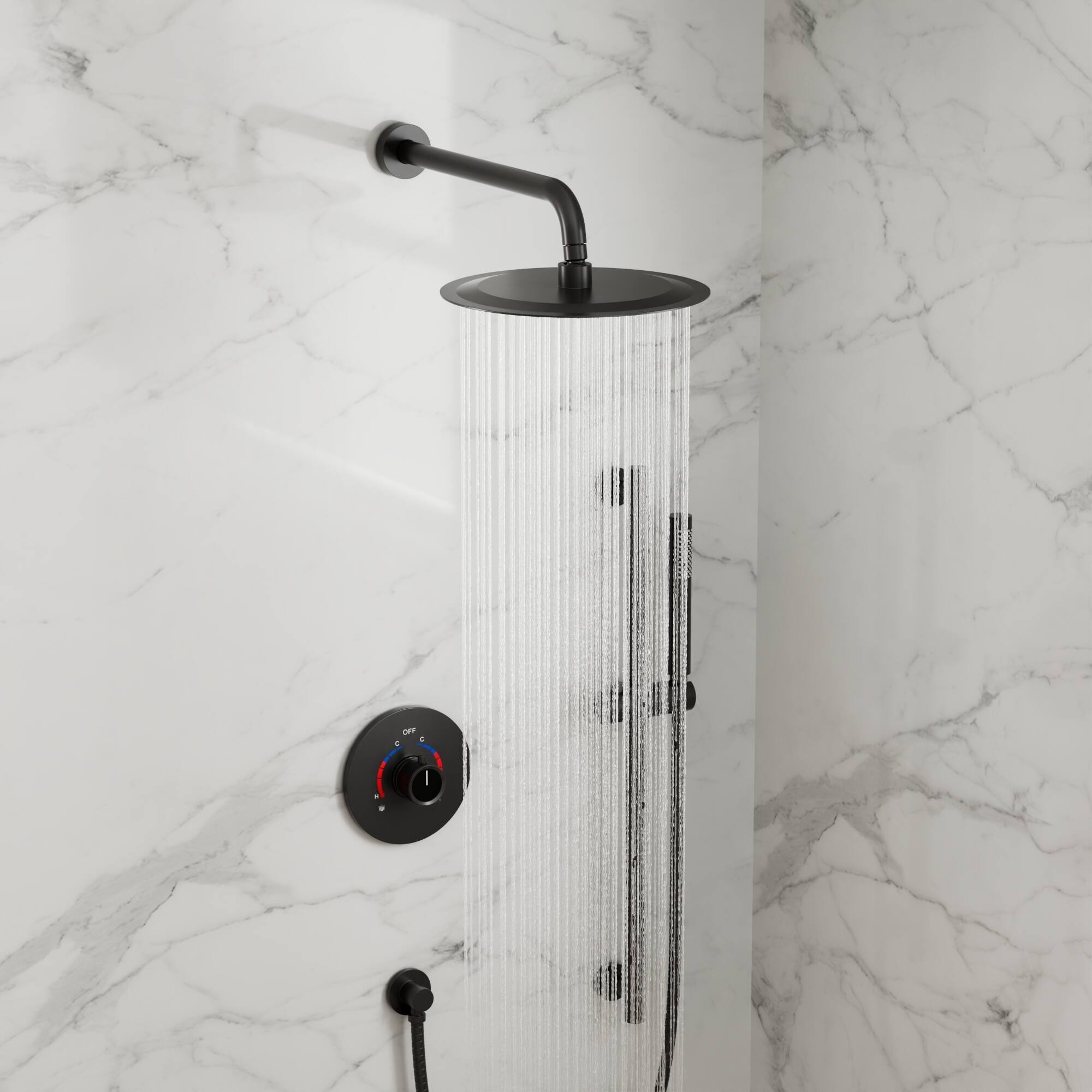 Alt View 6. GRANDJOY - Modern Anti-Scald Multifunction Shower System with Adjustable Slide Bar and Fingerprint-Resistant Finish - Matte Black.