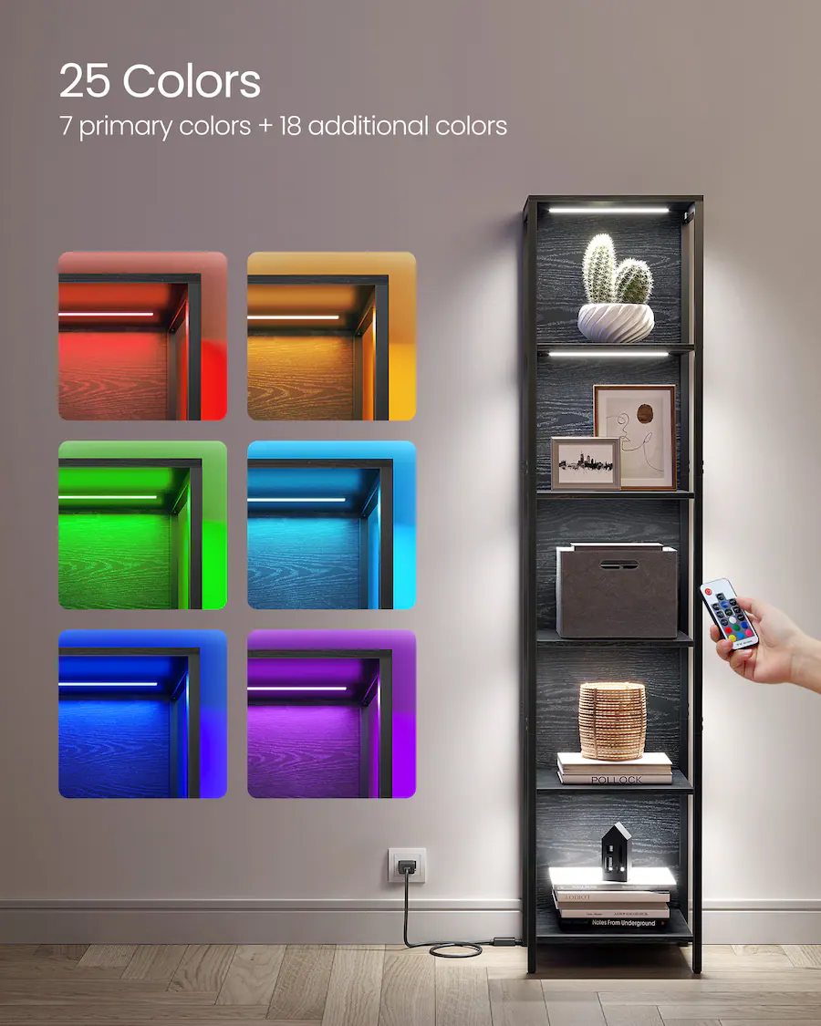 Led Strip Bookcase Songmics Home 6 Tier LED Bookshelf, Display Shelf with Dimmable Lights ...