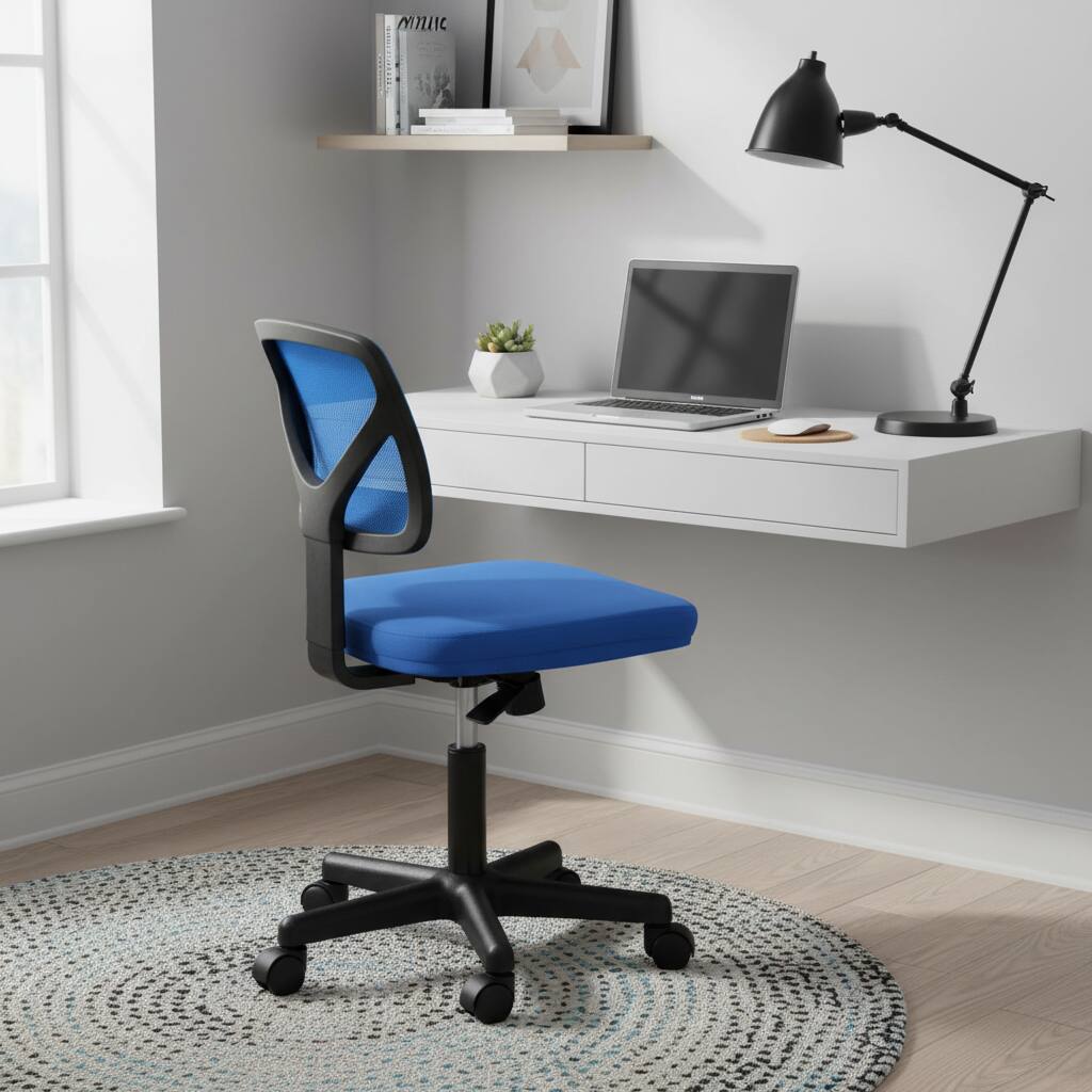 Alt View 5. AOITUN - Blue Armless Mesh Office Chair, Ergonomic Computer Desk Chair with Lumbar Support, Adjustable Swivel Task Chair - Blue.