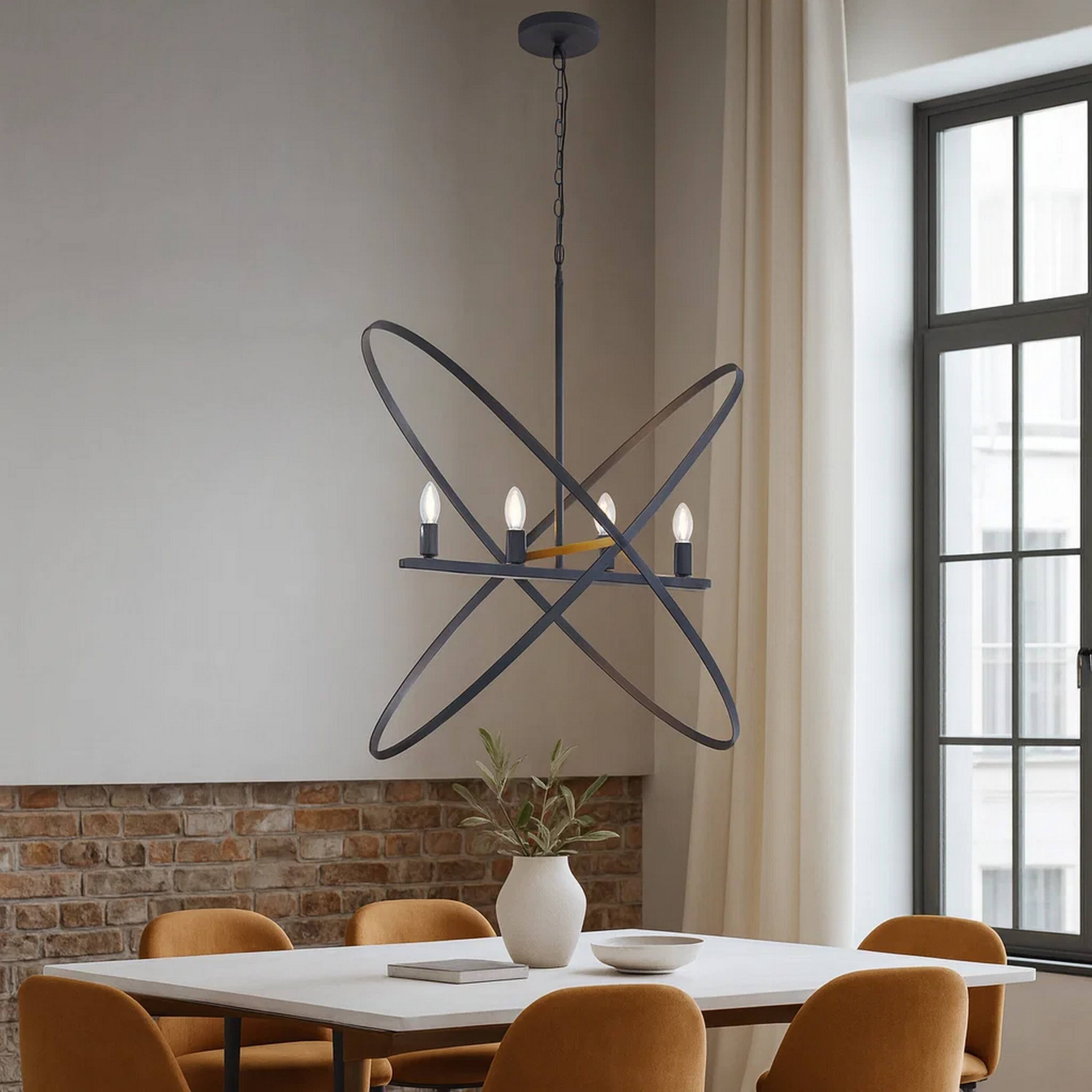 Manhattan Lane Modern Chandelier, 4 LED Light, Cross Band, Metal 38 ...