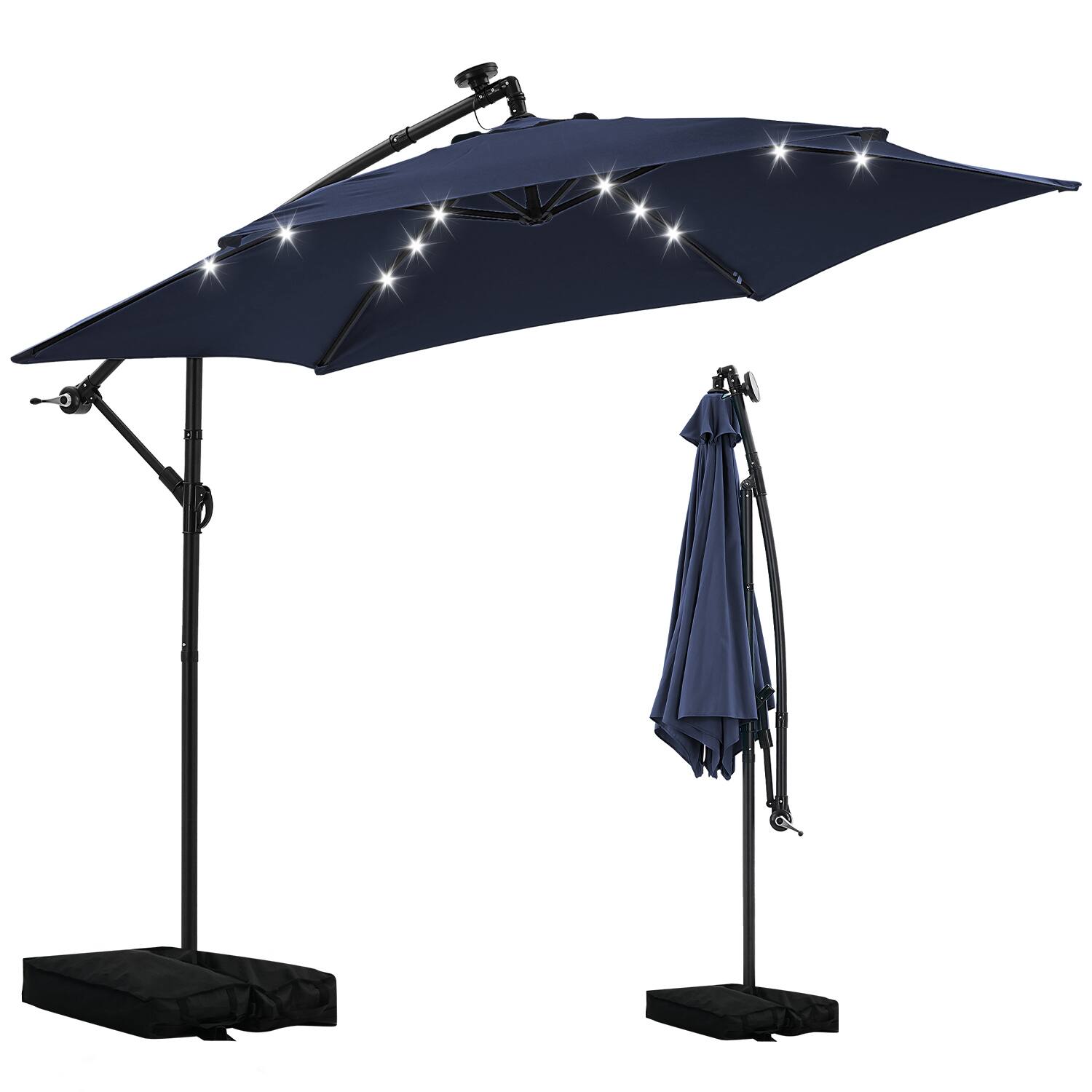 Angle. Ainfox - Ainfox 10FT Solar LED Outdoor Patio Yard Offset Umbrella with Cross Base for Market,Garden,Deck,Backyard,Pool,with light - navy blue.
