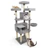 Costway - 65" Tall Multi-level Cat Tree with 3 Upholstered Top Perch 2 Cat Condos Cat Basket