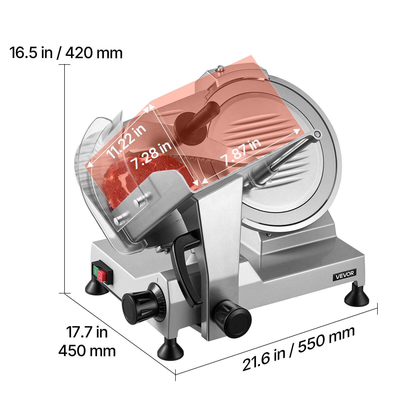 16.5 in / 420 mm  
11.22 in  
7.28 in  
7.87 in  
17.7 in / 450 mm  
21.6 in / 550 mm  
VEVOR