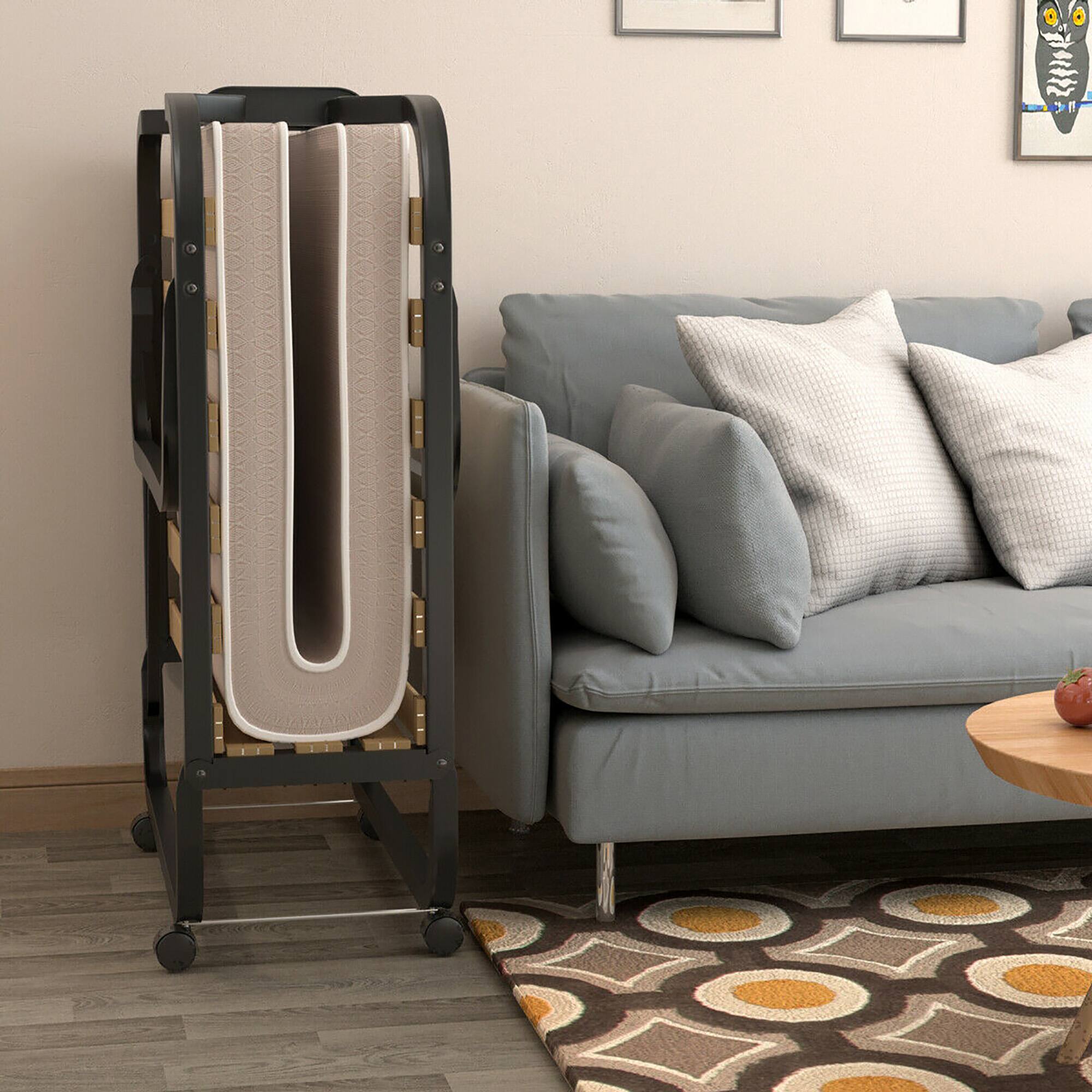 Alt View 4. Gymax - Gymax Folding Bed w/ Memory Foam Mattress Rollaway Metal Guest Bed Sleeper Made in Italy - Black + Beige.