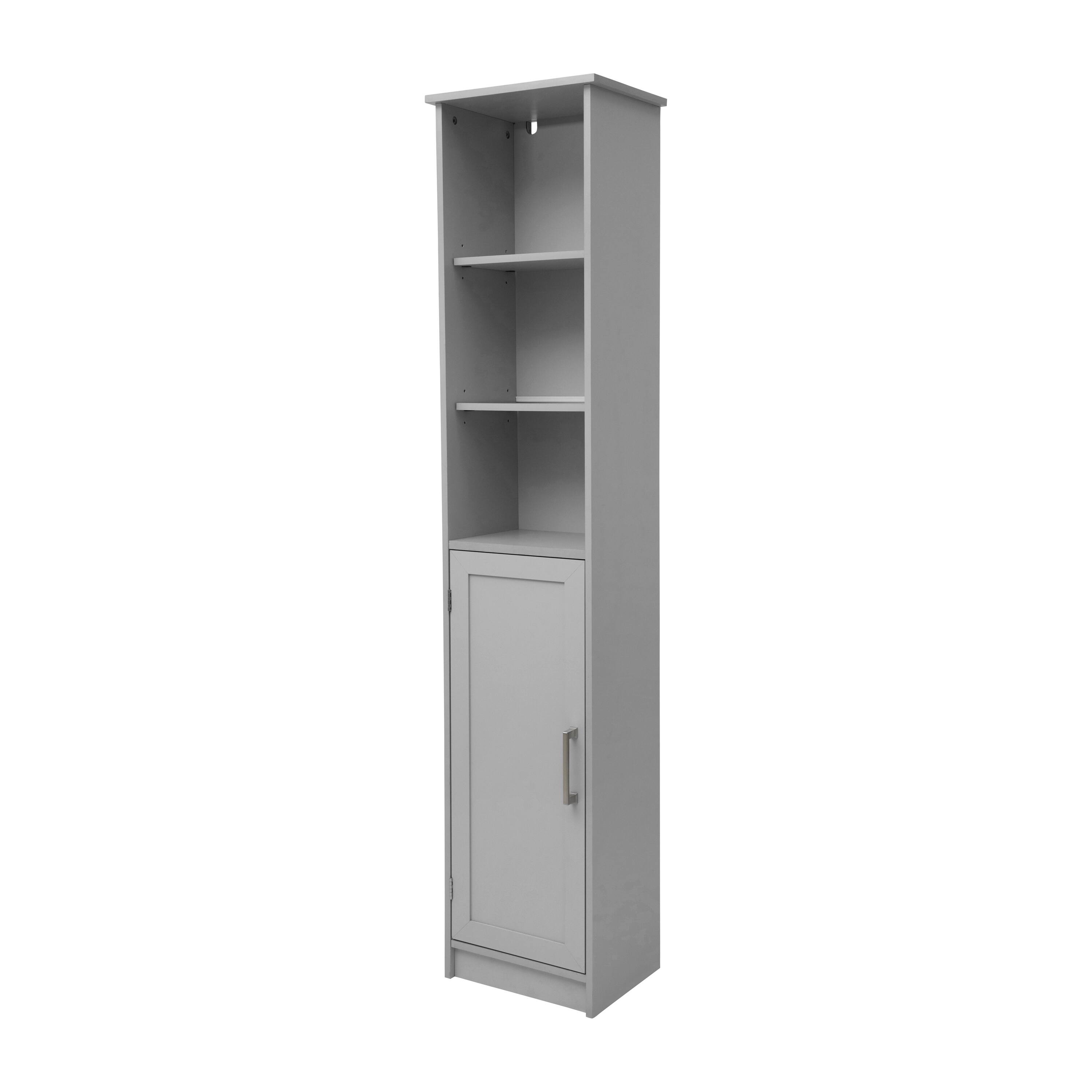 Alt View 1. Emma + Oliver - Modern Freestanding Linen Tower with Shelves and Magnetic Close Door - Gray.