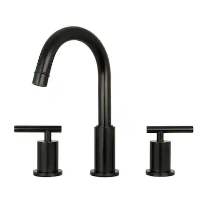Front. Akicon - Akicon Solid Brass Double-Handle Widespread Kitchen Faucet in Matte Black - Matte Black.