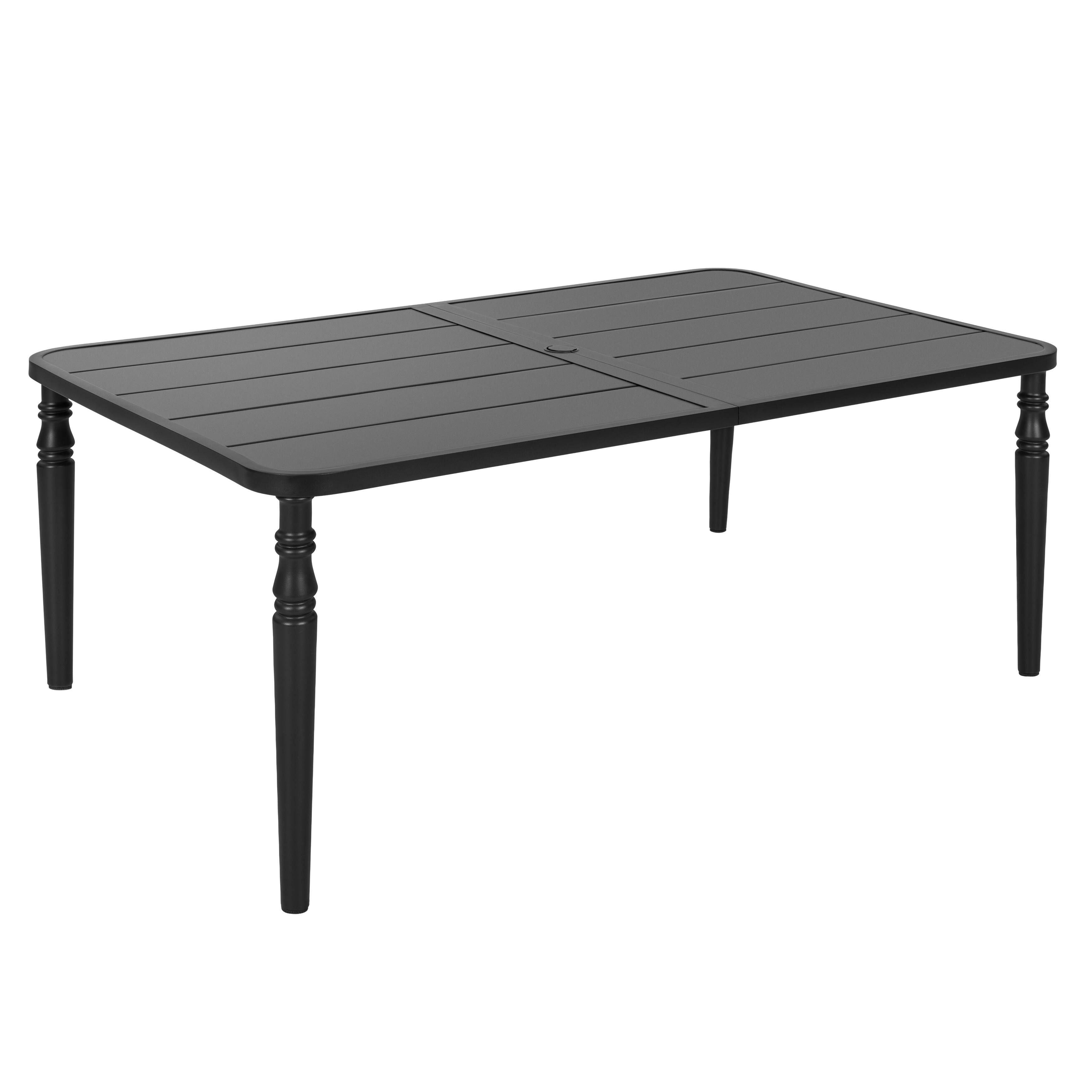 Alt View 6. Nuu Garden - Outdoor 61'' x 37'' Rectangle Iron Dining Table with 1.6'' Umbrella Hole, Slatted Tabletop - Black.