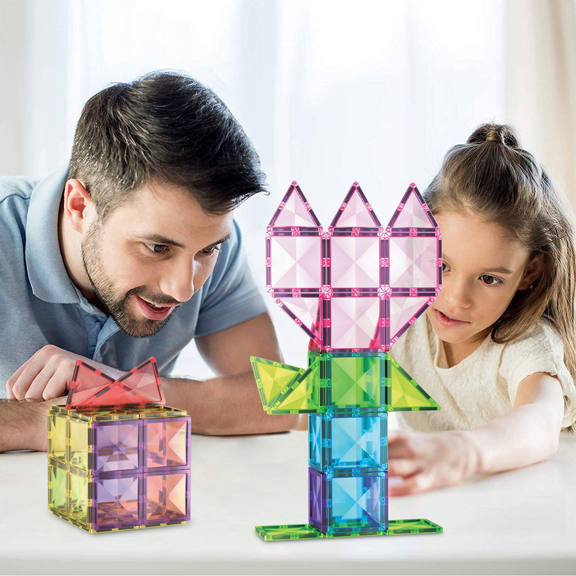 Alt View 2. PicassoTiles - PICASSO-TILES Magnetic Tiles for Kids, 63PCS Construction STEM Building Blocks Educational Toy - Multicolor.
