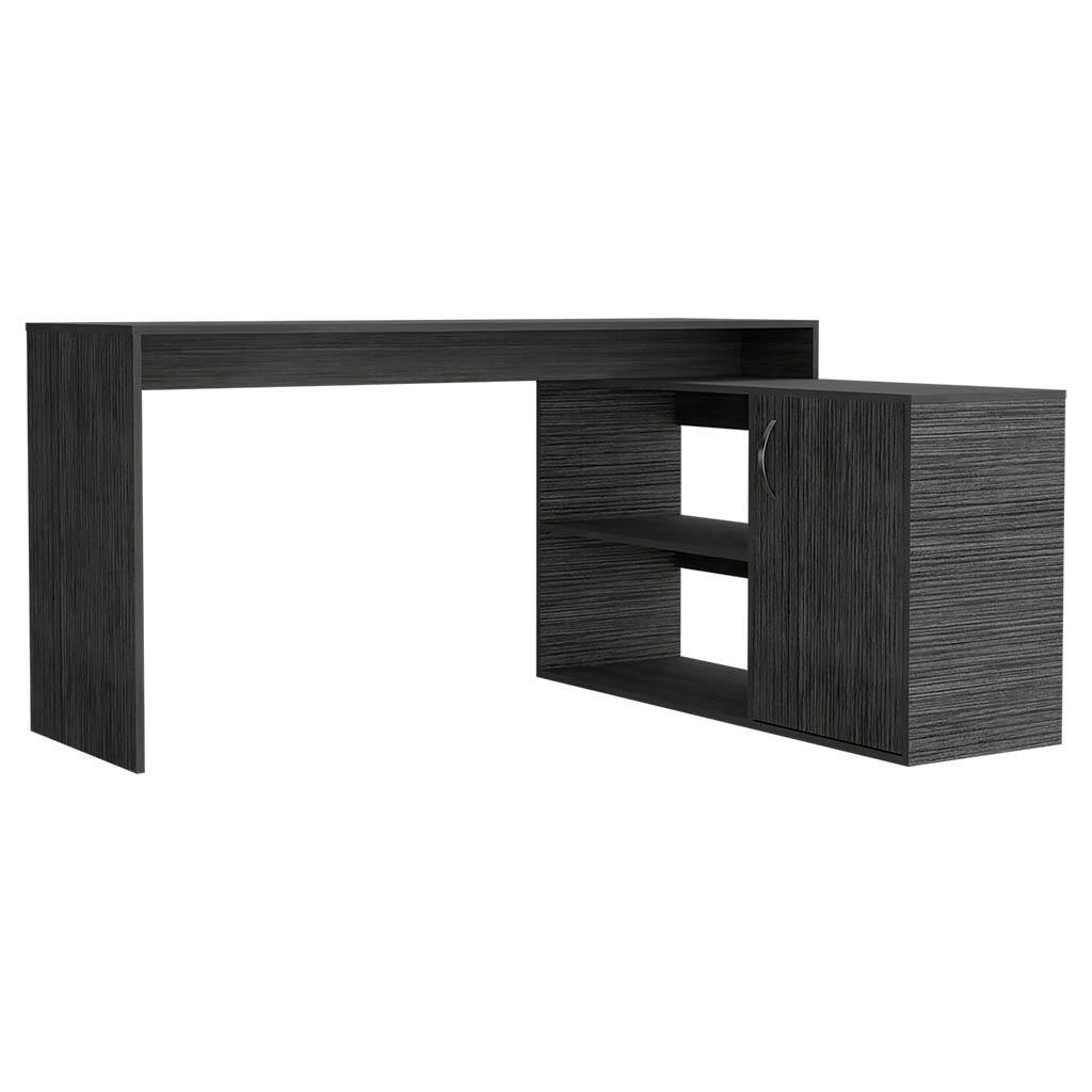 Left. APRILSOUL - Dallas L-Shaped Home Office Desk Two Shelves Single Door Cabinet - Oak.