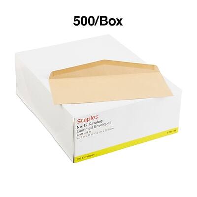 500/Box  
Staples  
No. 12 Catalog Envelopes  
Gummed  
Ka-21D  
DTSETE  
500 Envelopes  
11 1/2" x 17" (292 x 432 mm)