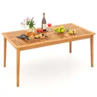 Costway 6-Person Outdoor Acacia Wood Dining Table with 1.96" Umbrella Hole Rectangular - Brown - Front_Zoom