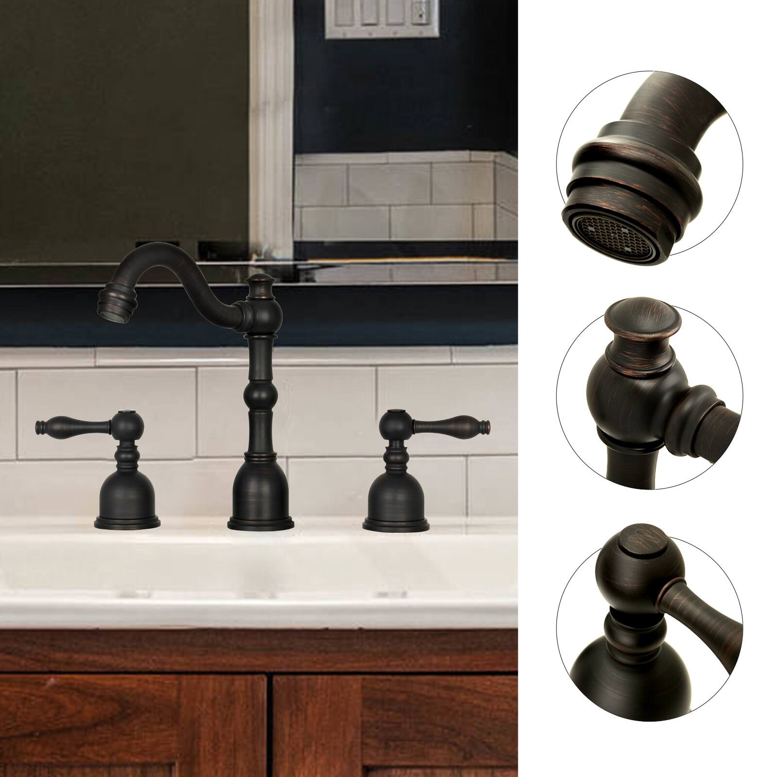 Alt View 2. Akicon - Akicon 8 inch Two-Handles Widespread Bathroom Sink Faucet in Oil Rubbed Bronze - Oil Rubbed Bronze.