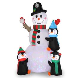 Winado - 6FT Christmas Inflatables Snowman with 3 Penguins, Colorful Rotating Lights for Outdoor Yard Holiday Party Decorations - Multicolor