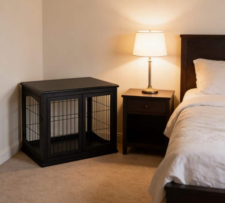 Siljoy - Small Dog Crate Furniture, End Table Kennel with Two French Doors for Dogs up to 44 lbs, P2 MDF