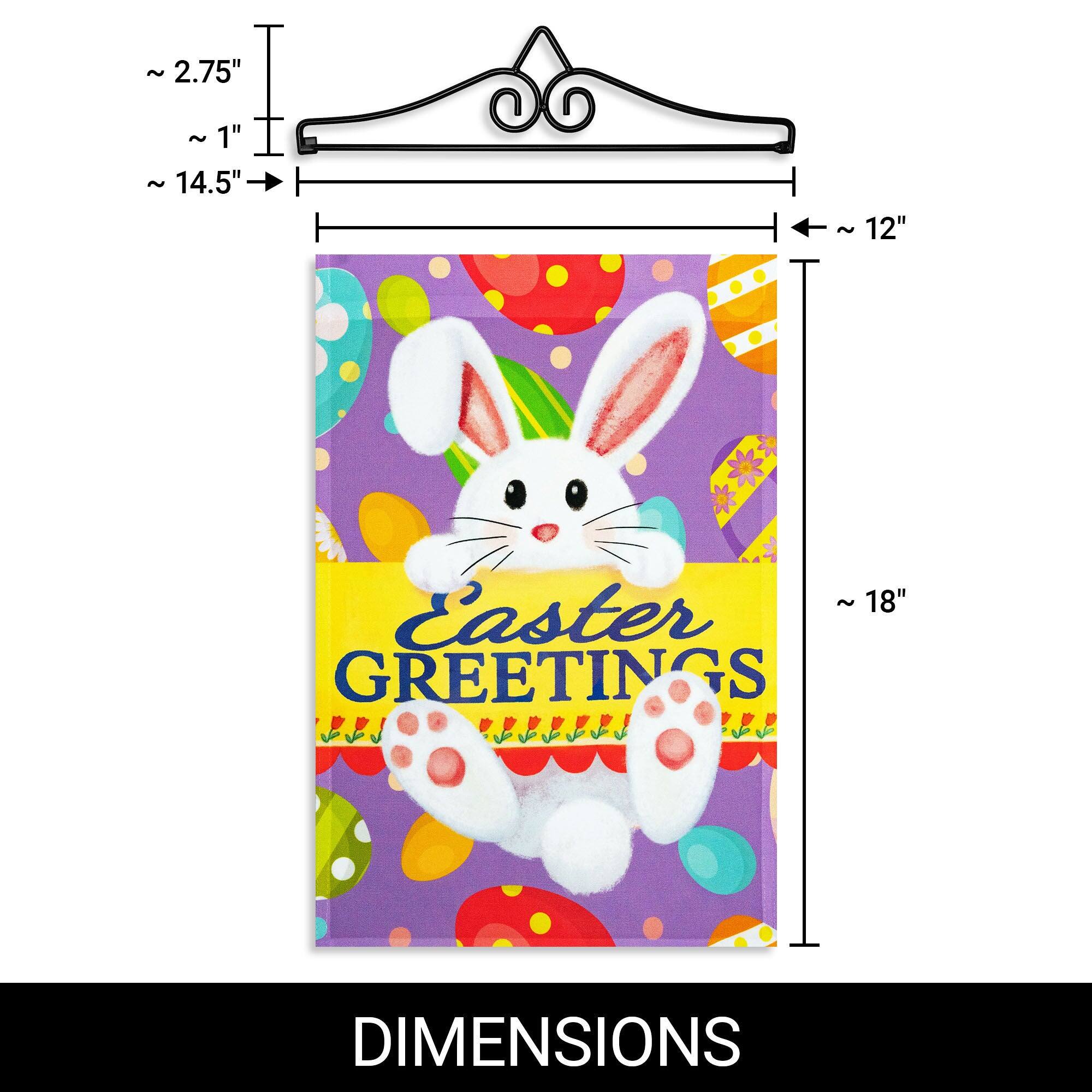 ~2.75"  
~1"  
~14.5"  
12"  
~18"  

Easter GREETINGS  

DIMENSIONS