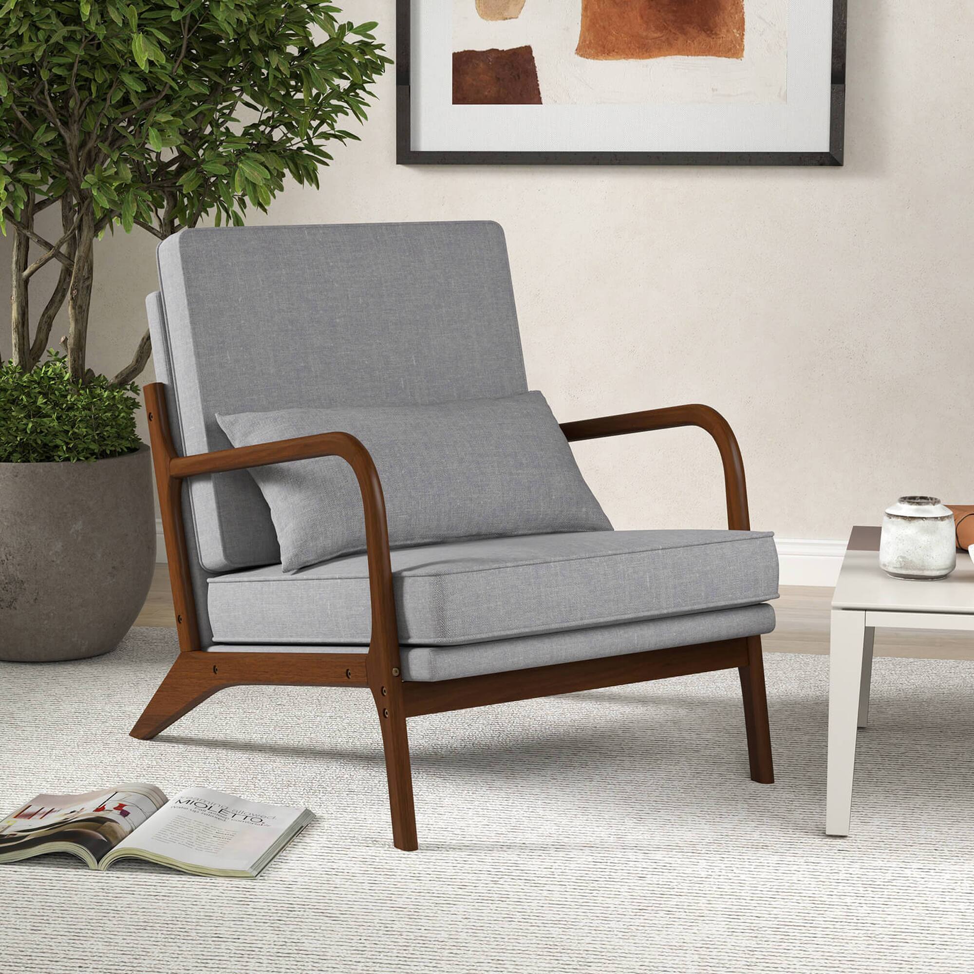 Alt View 1. Costway - Costway 1 PCS Modern Accent Chair Upholstered Leisure Armchair with Rubber Wood Armrests & Legs - Gray.